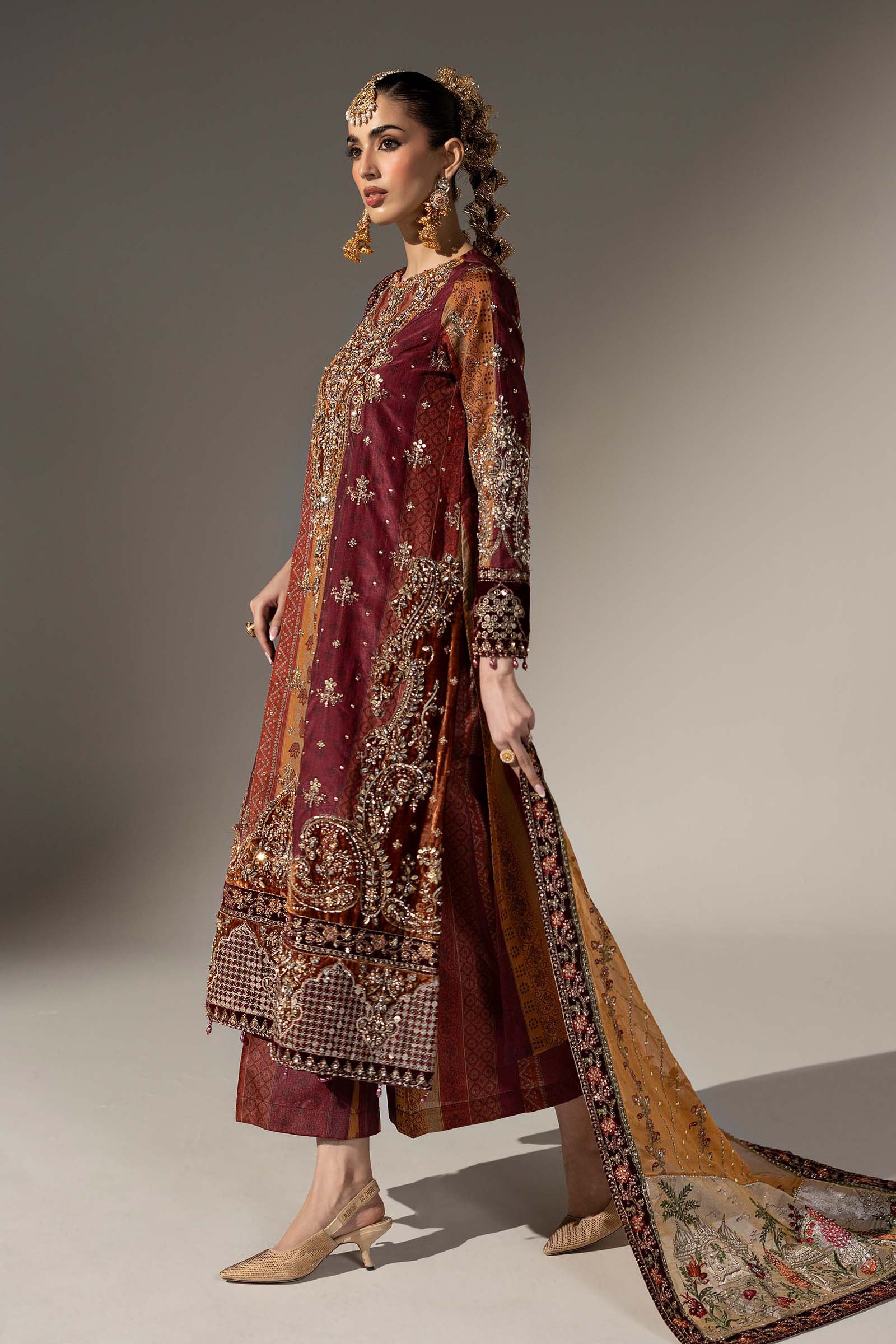3 Piece Embroidered Raw Silk Suit