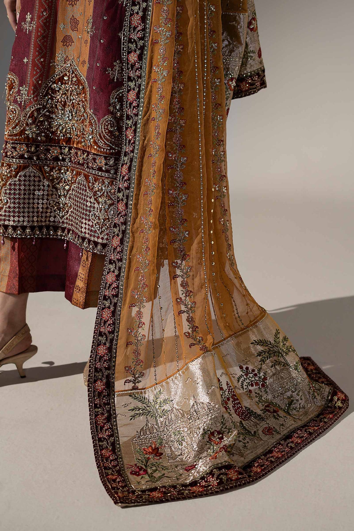 3 Piece Embroidered Raw Silk Suit