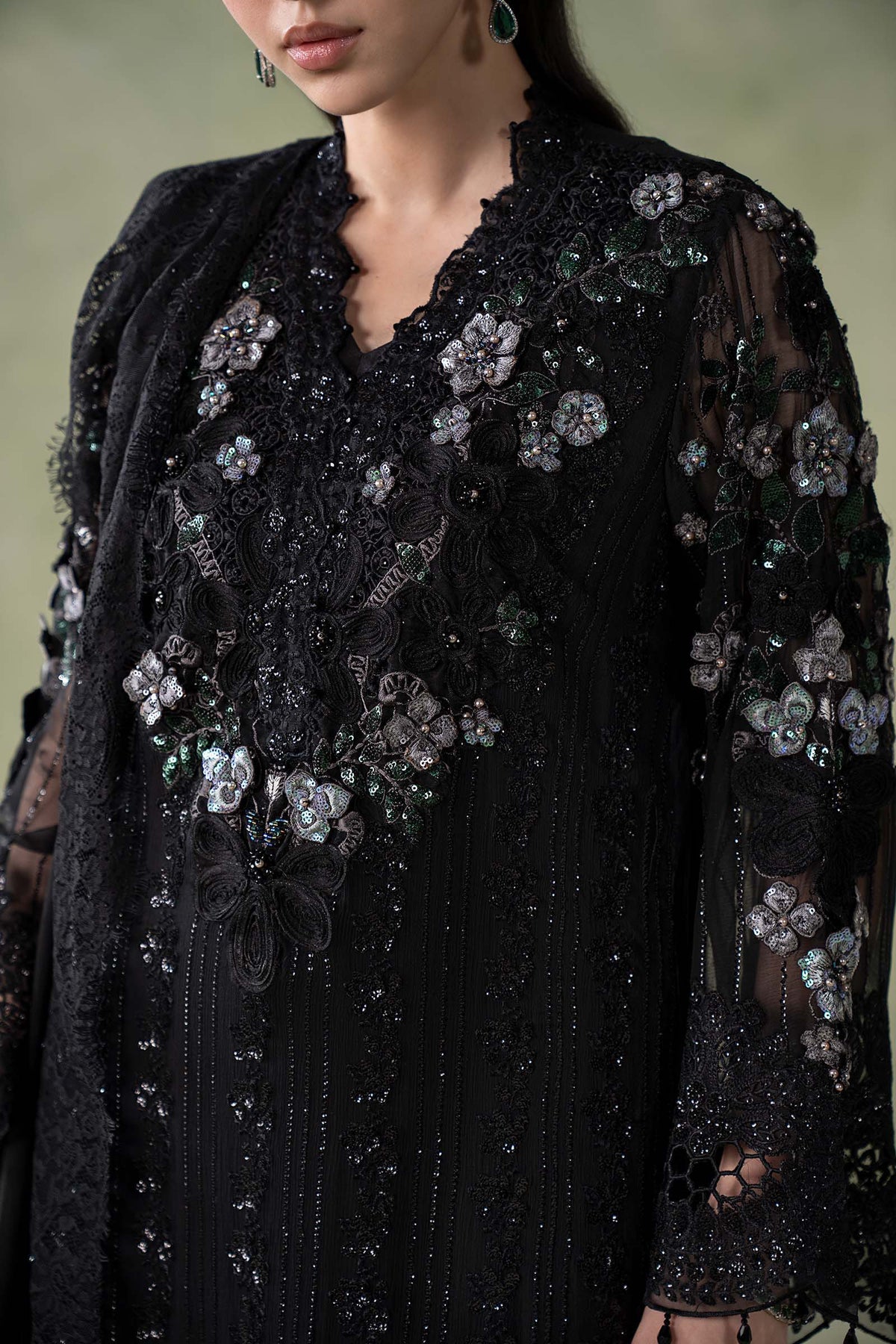 3 Piece Embroidered Chiffon Suit