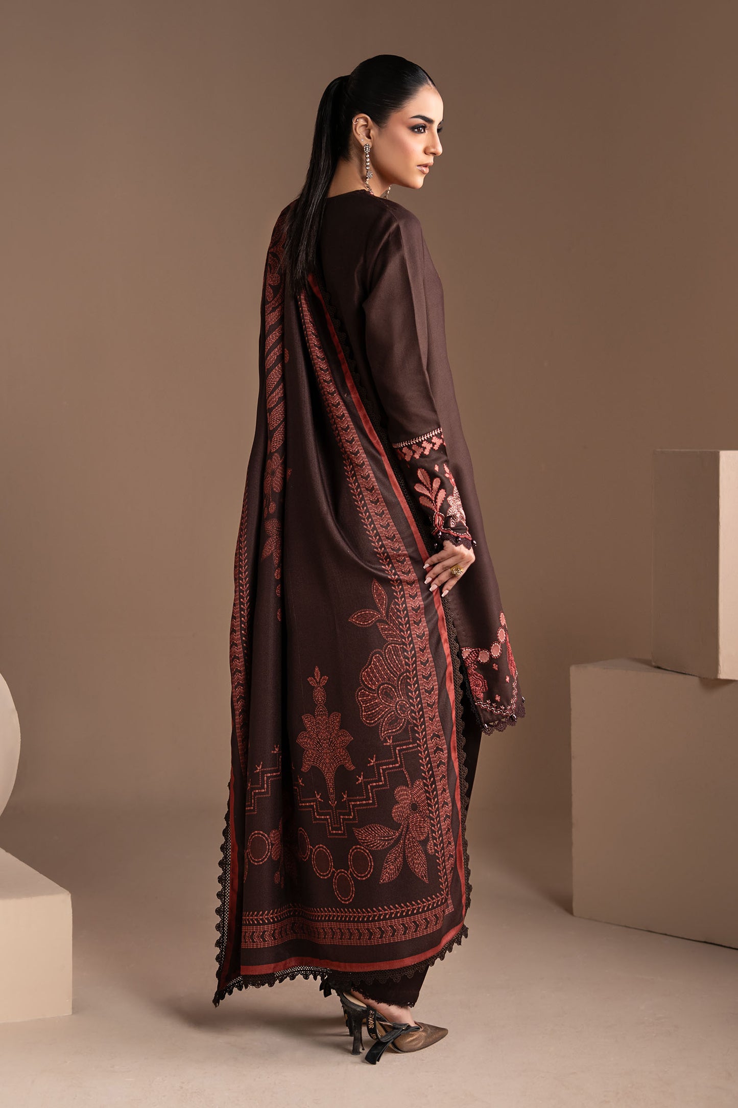 3 Piece Embroidered Twill Linen Suit