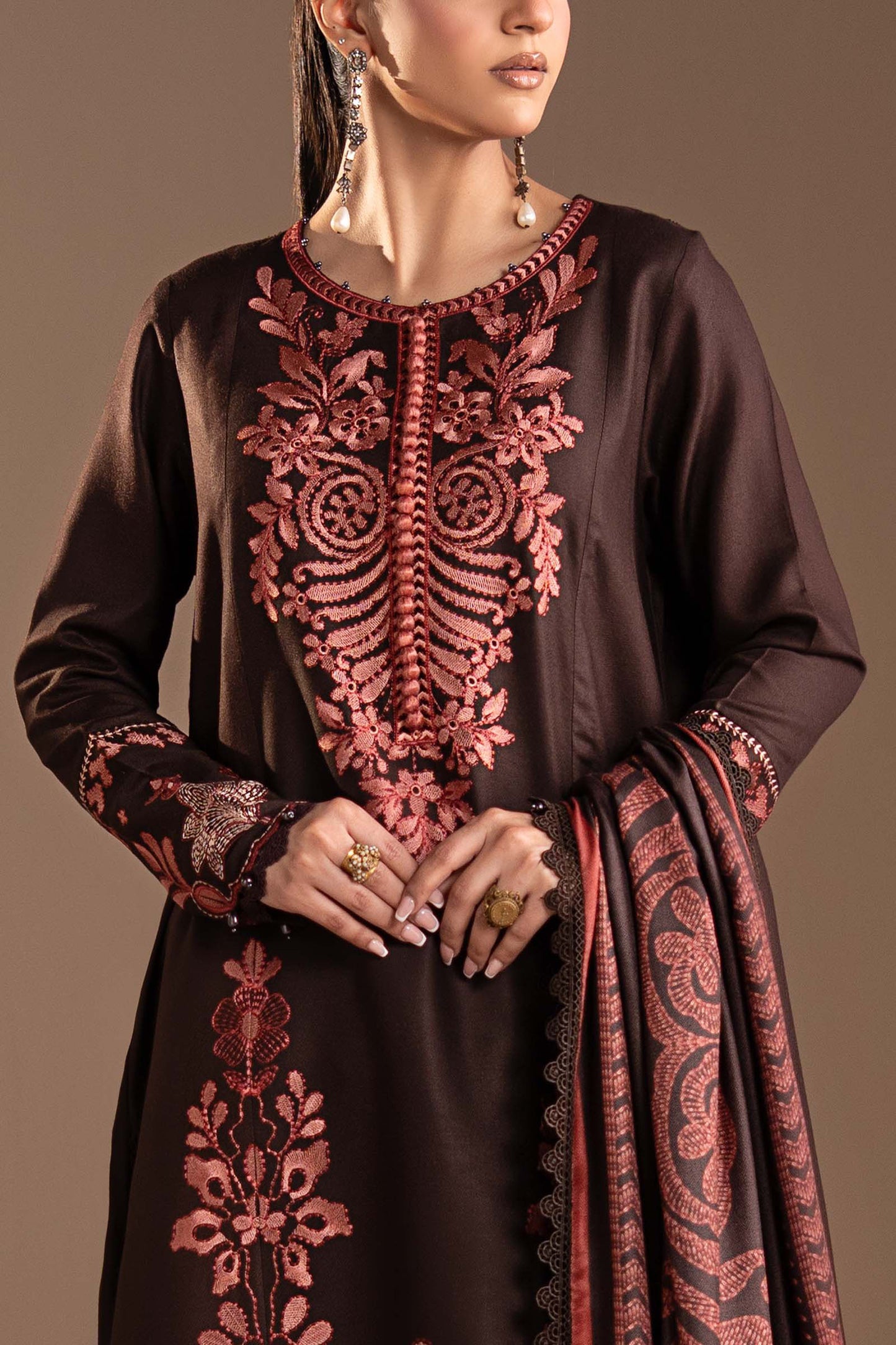 3 Piece Embroidered Twill Linen Suit