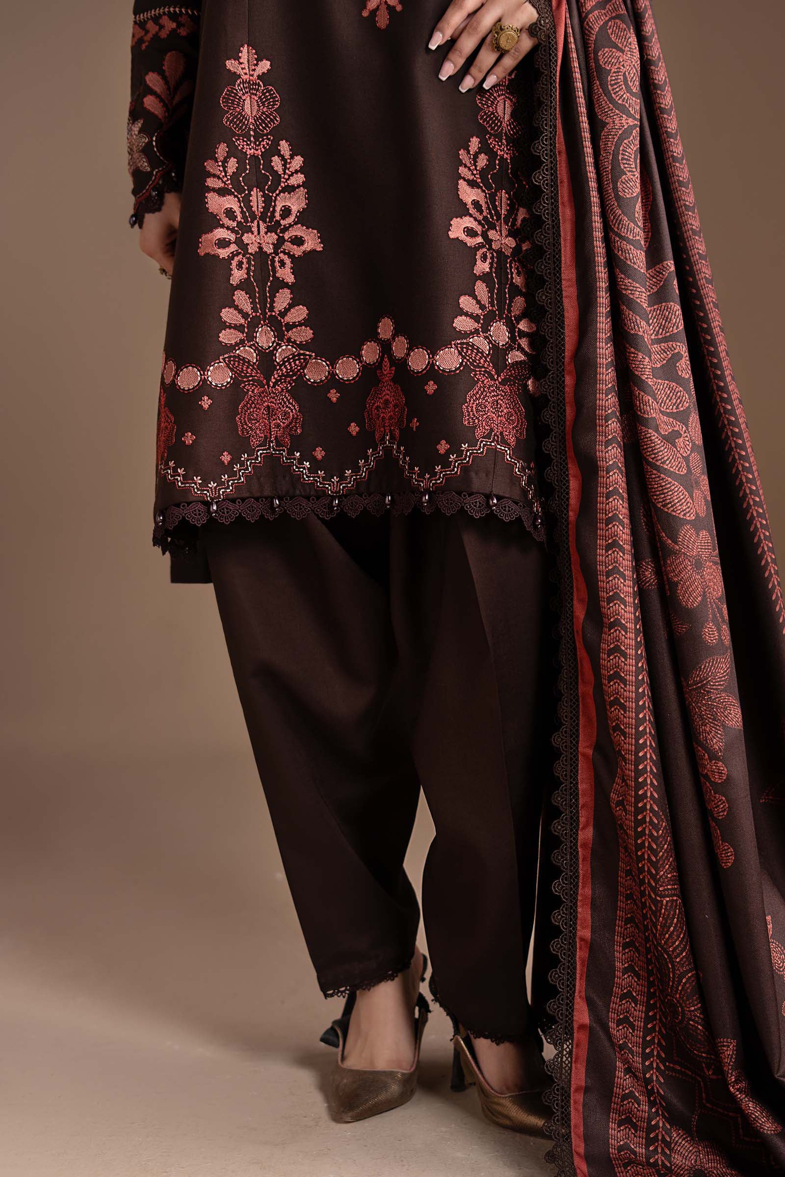 3 Piece Embroidered Twill Linen Suit