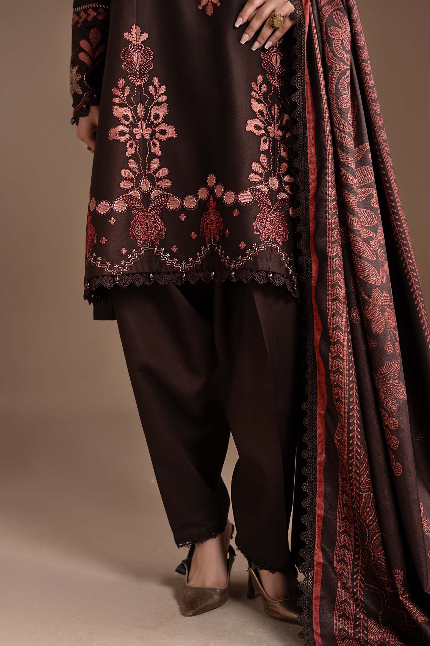 3 Piece Embroidered Twill Linen Suit