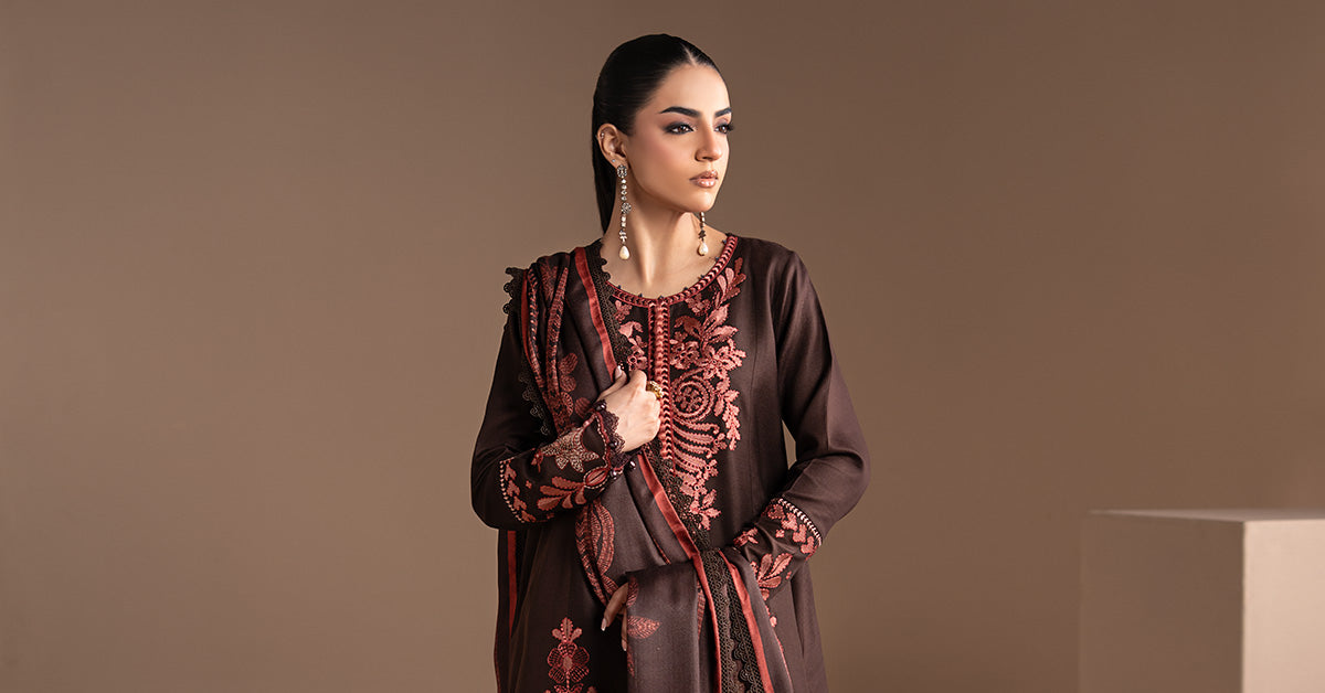 3 Piece Embroidered Twill Linen Suit