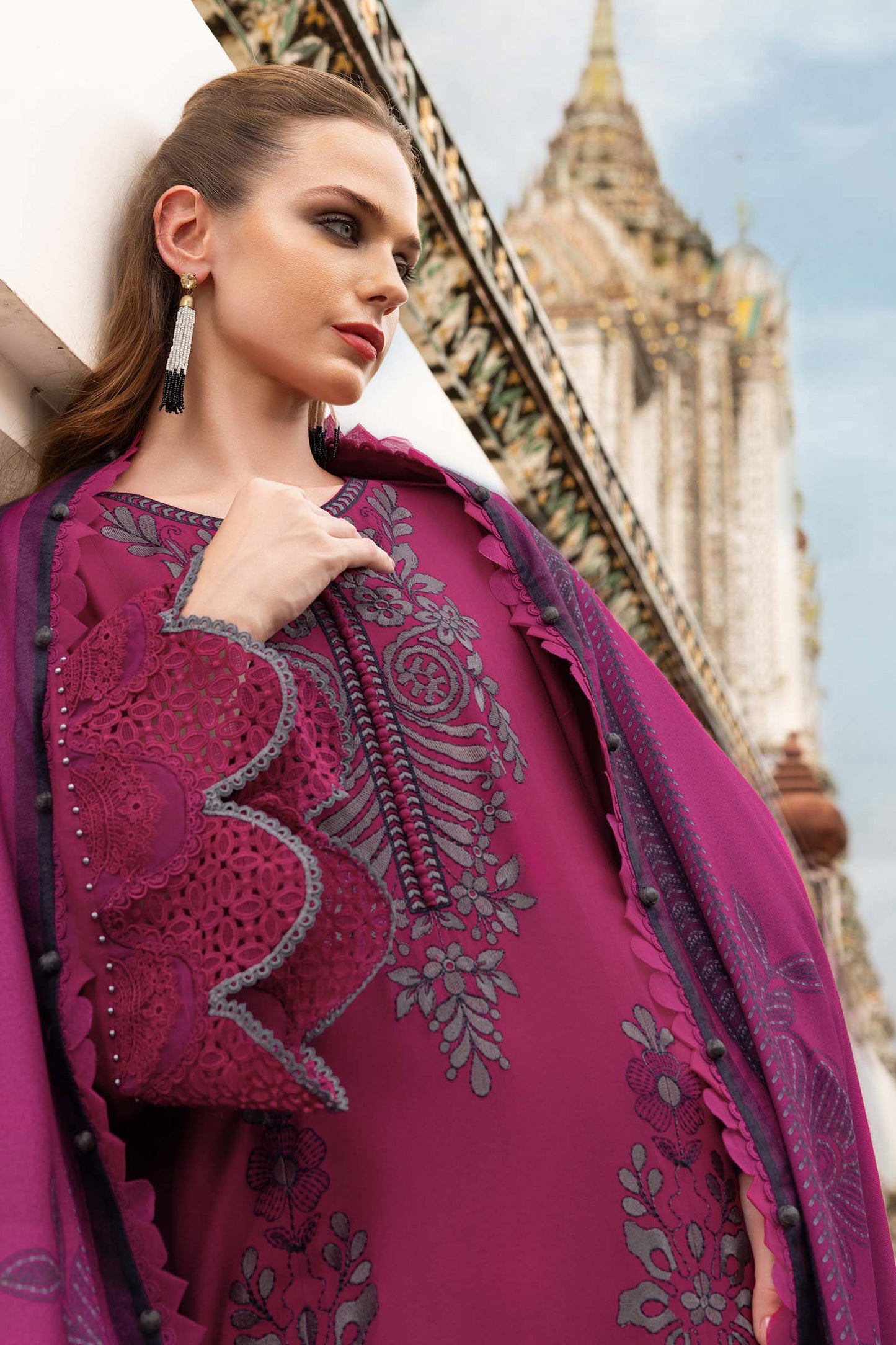 3 Piece Unstitched Embroidered Twill Linen Suit