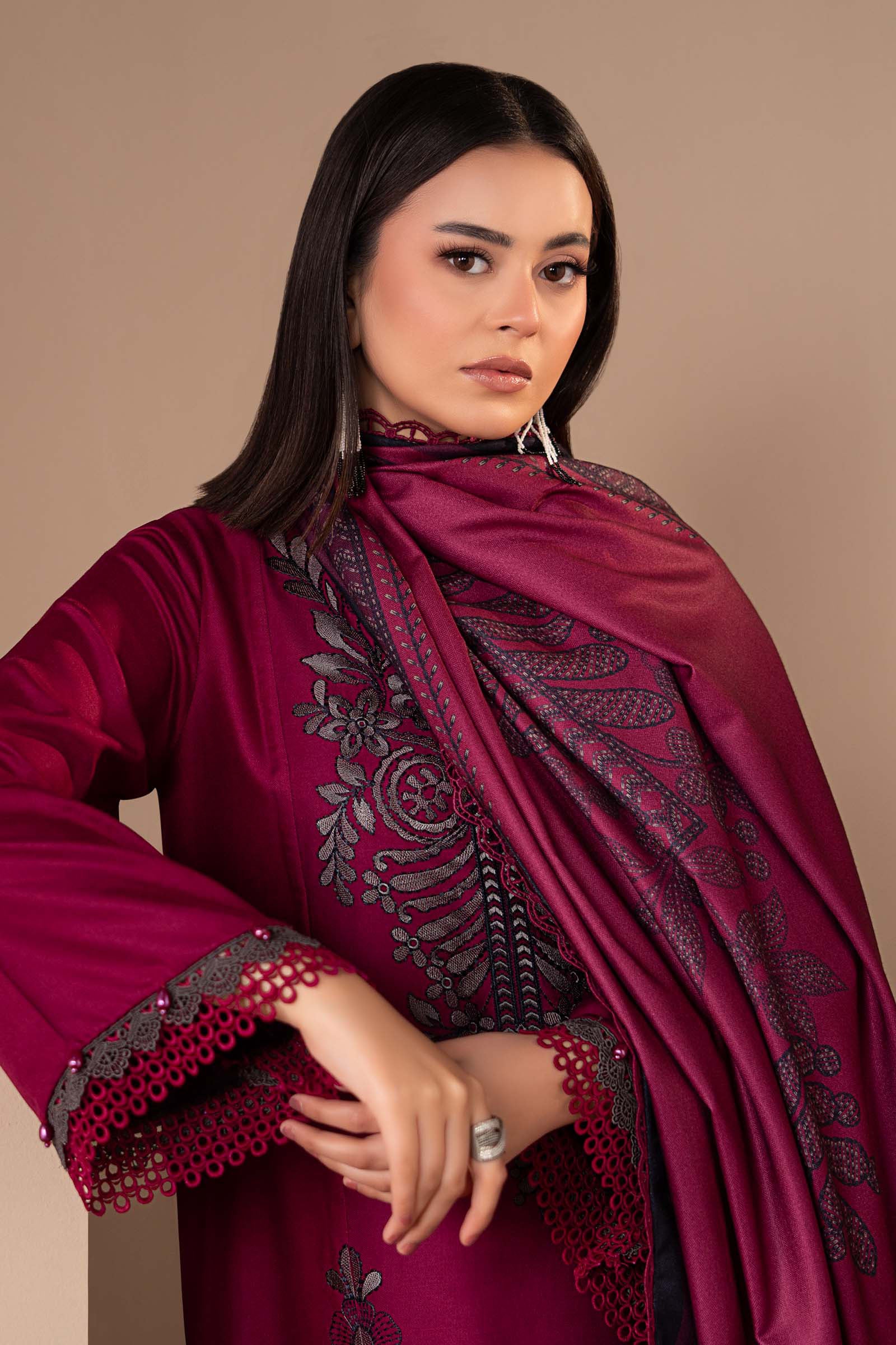 3 Piece Embroidered Twill Linen Suit