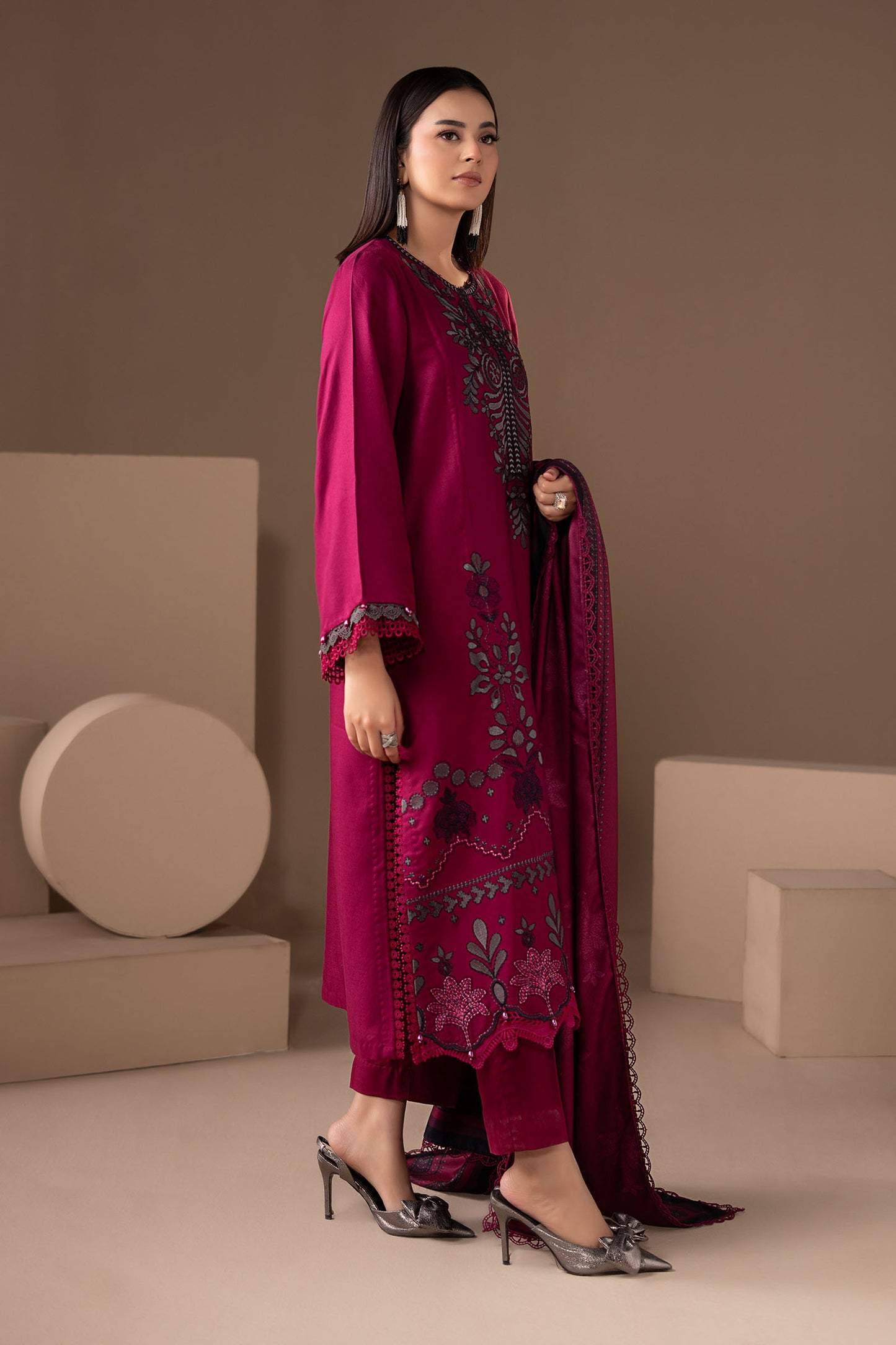 3 Piece Embroidered Twill Linen Suit