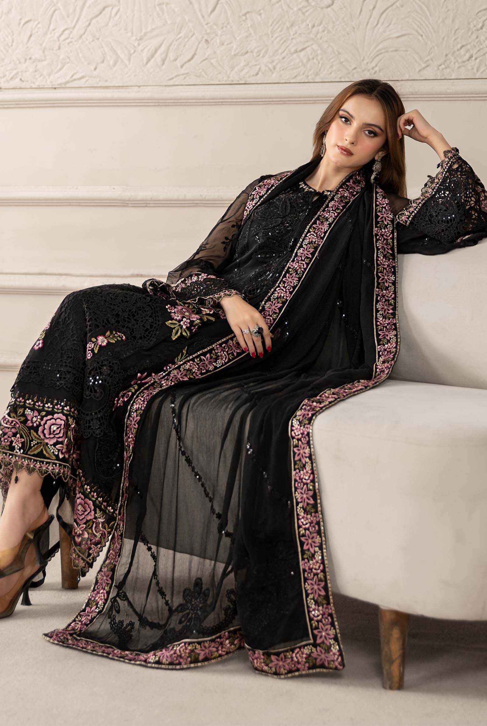 3 Piece Embroidered Chiffon Suit | MCS-25-104