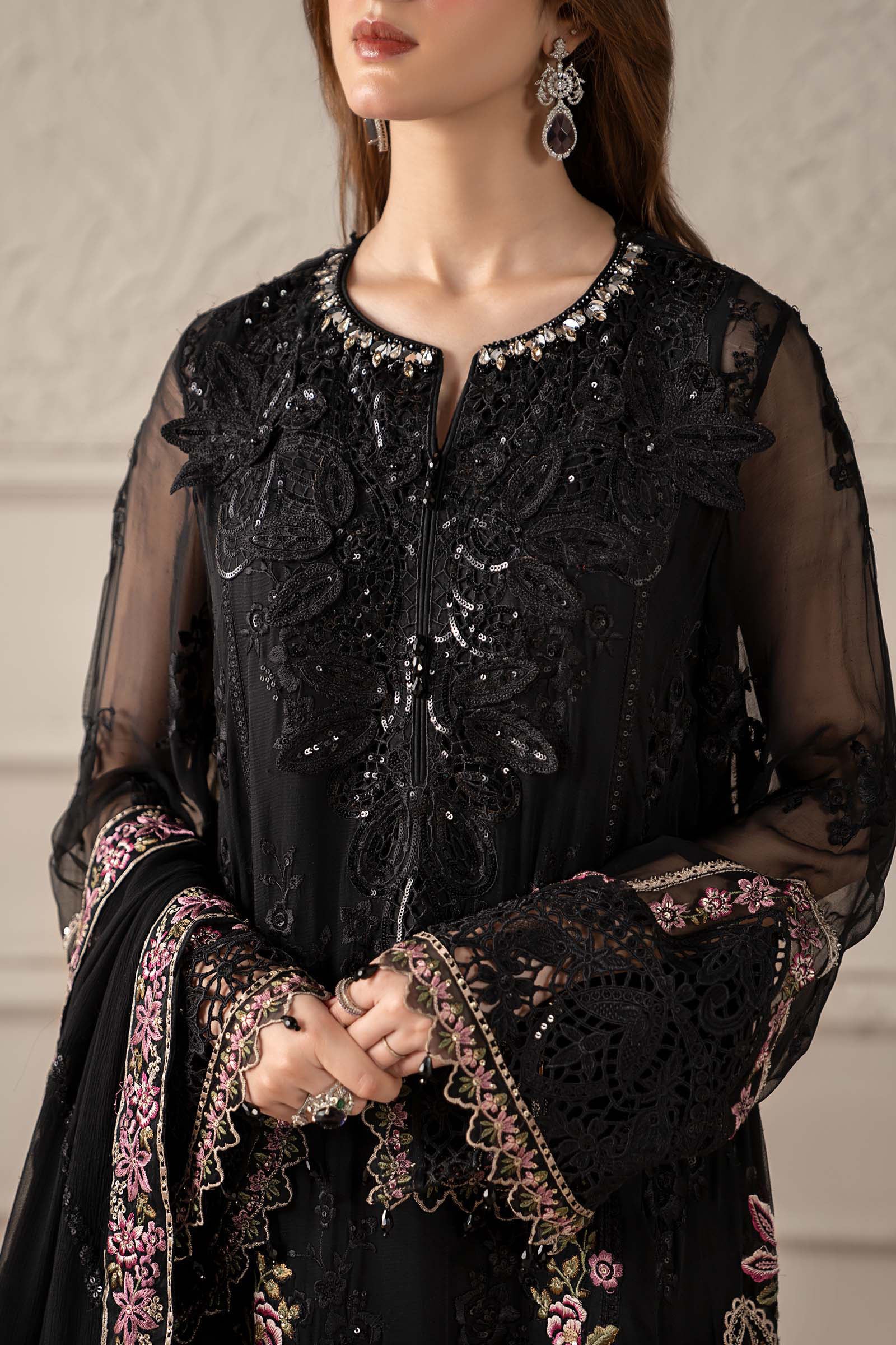 3 Piece Embroidered Chiffon Suit | MCS-25-104