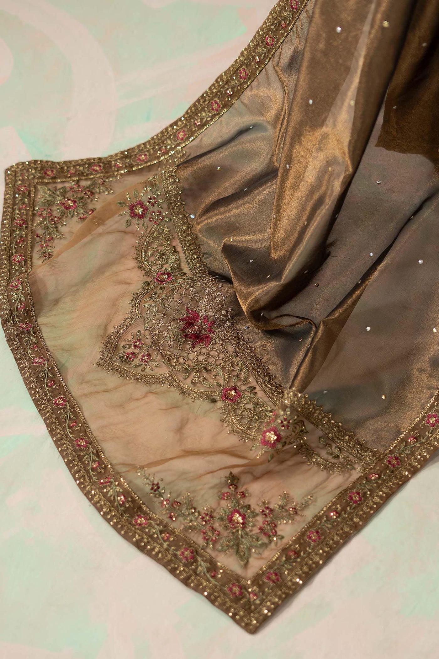 3 Piece Embroidered Raw Silk Suit