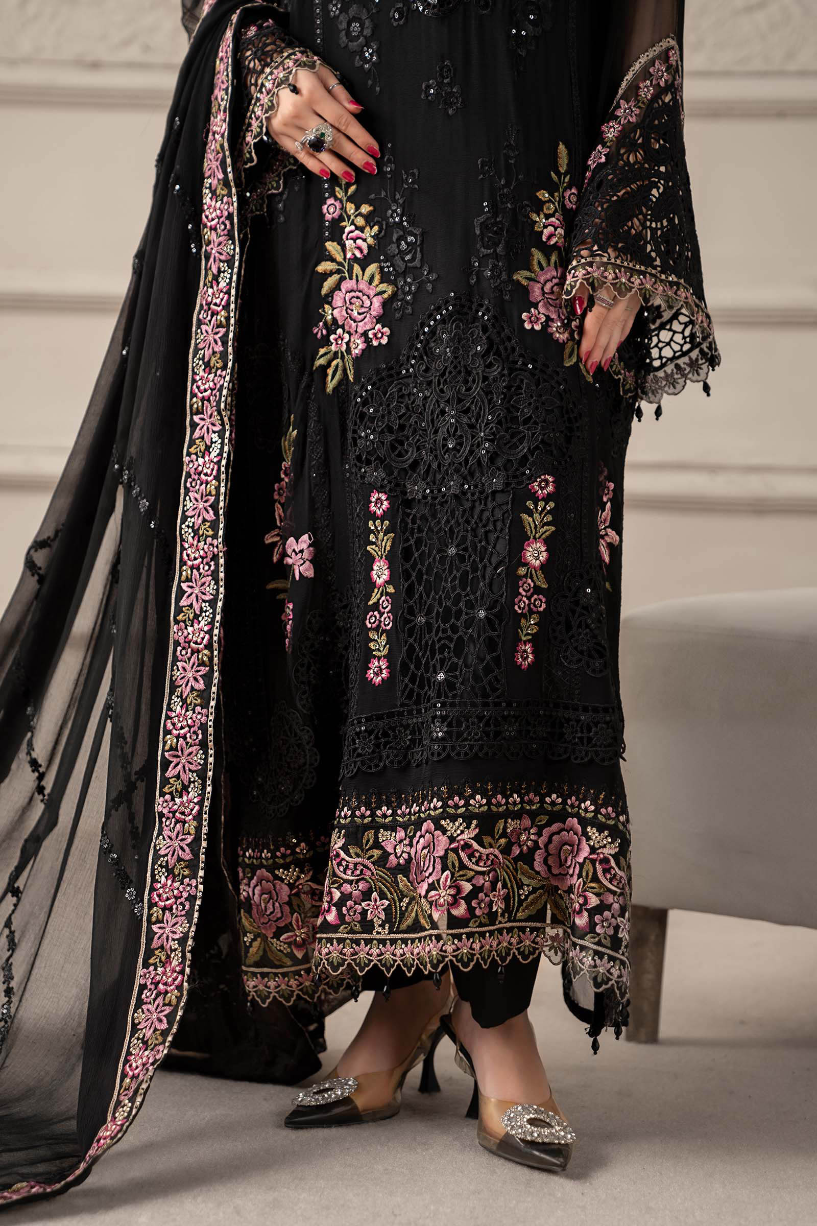 3 Piece Embroidered Chiffon Suit | MCS-25-104