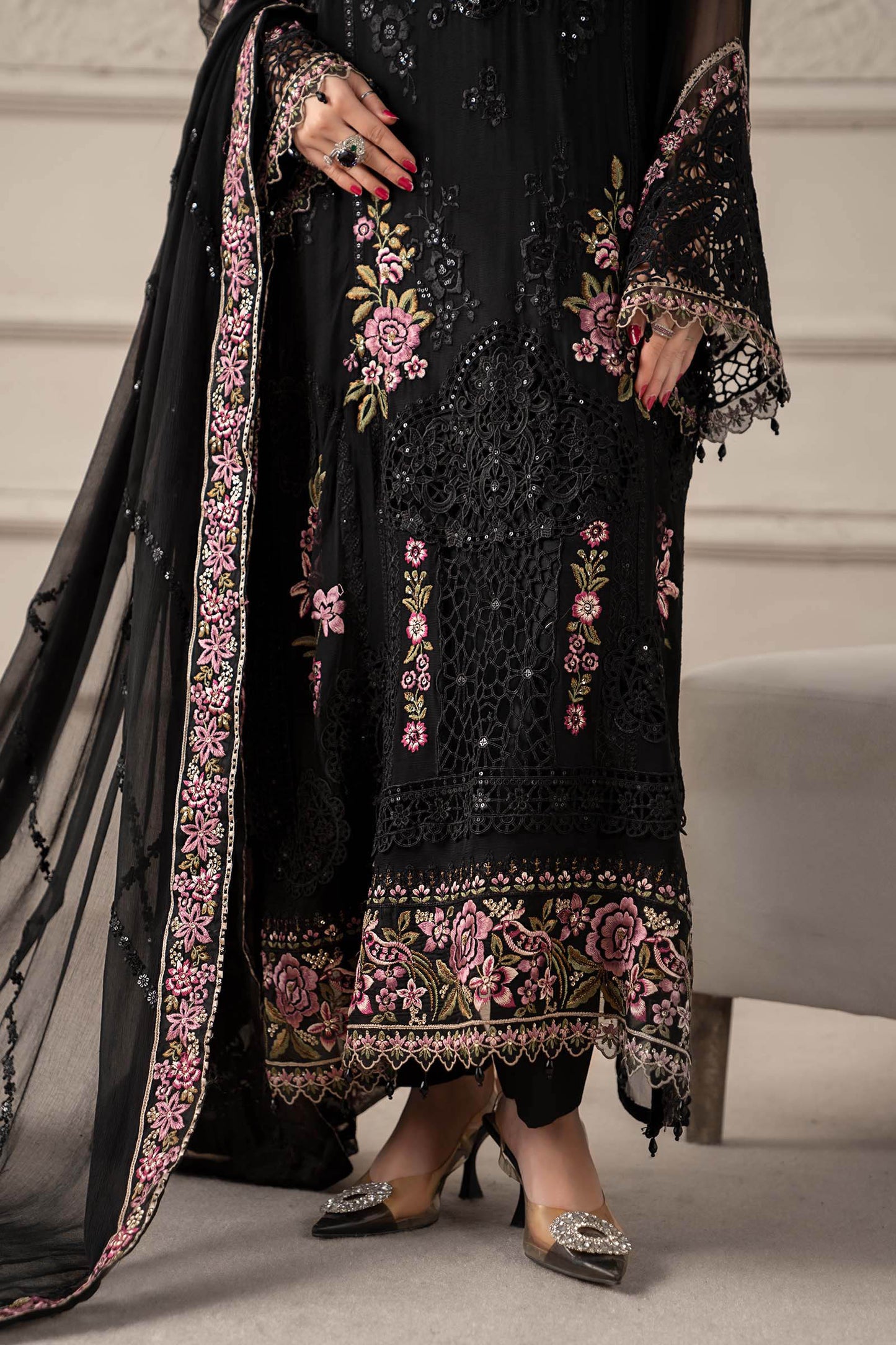 3 Piece Embroidered Chiffon Suit | MCS-25-104