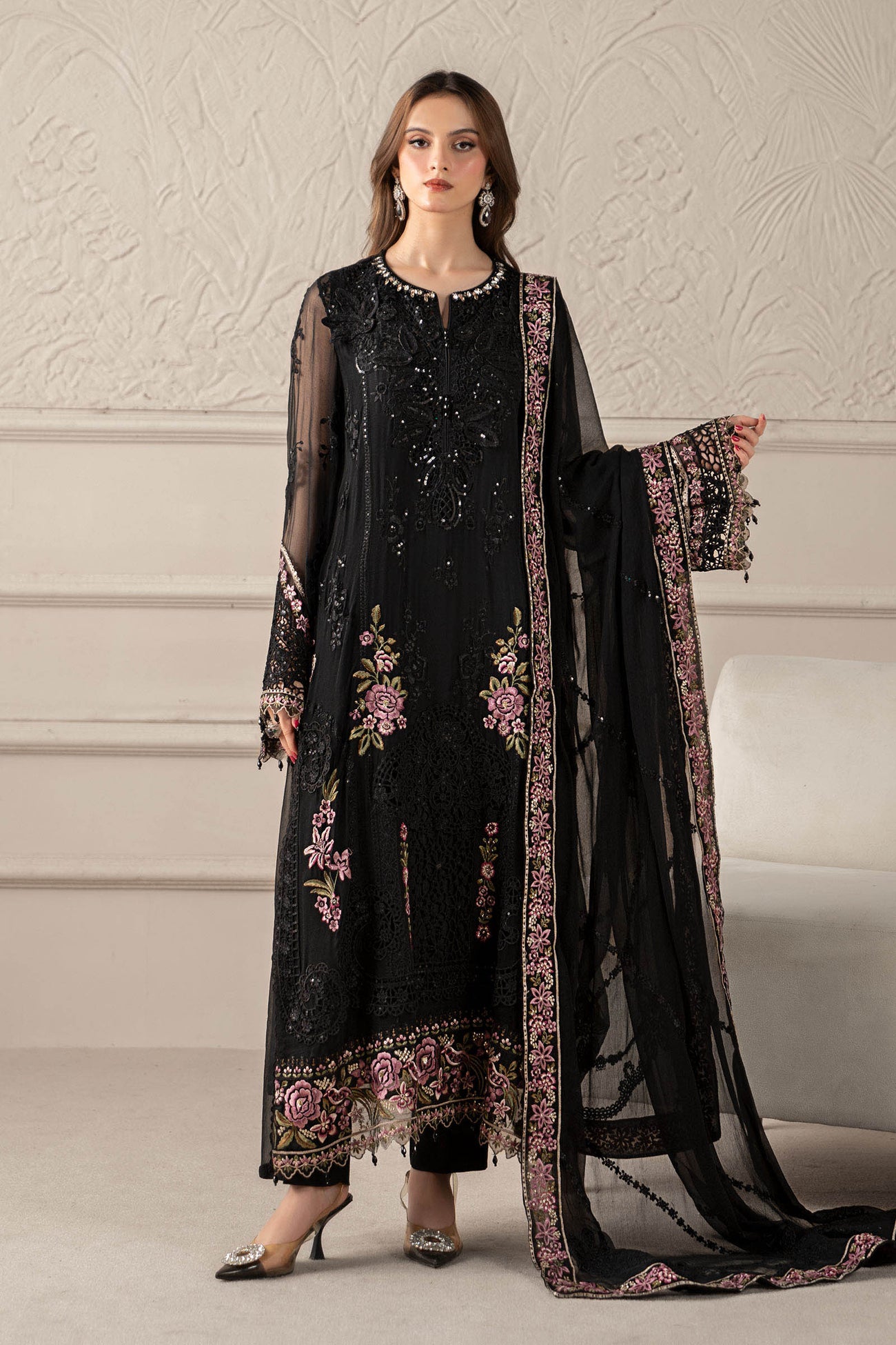3 Piece Embroidered Chiffon Suit | MCS-25-104