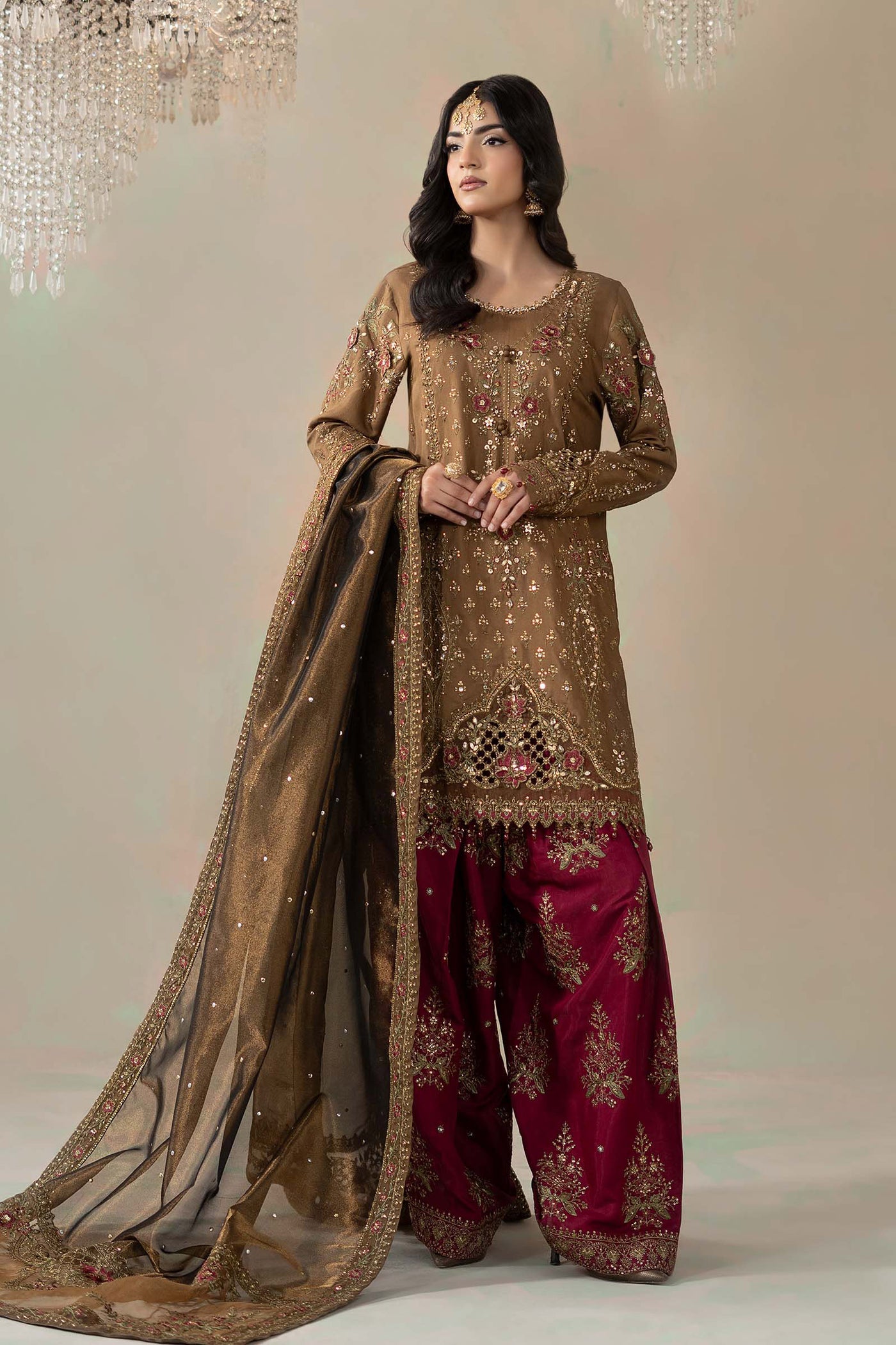 3 Piece Embroidered Raw Silk Suit