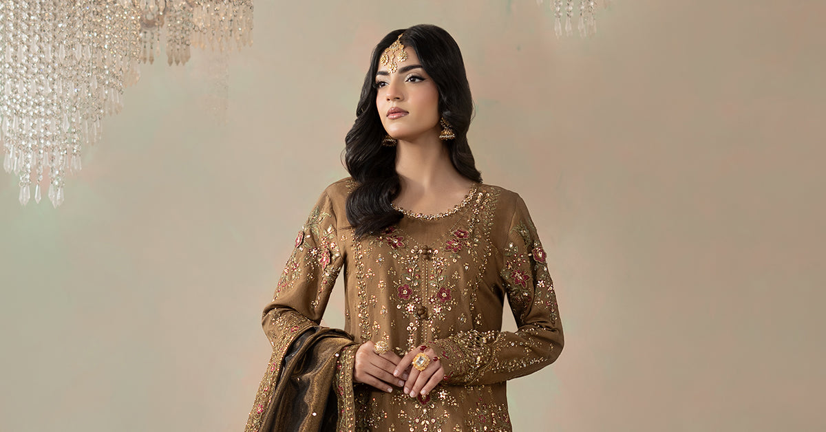 3 Piece Embroidered Raw Silk Suit
