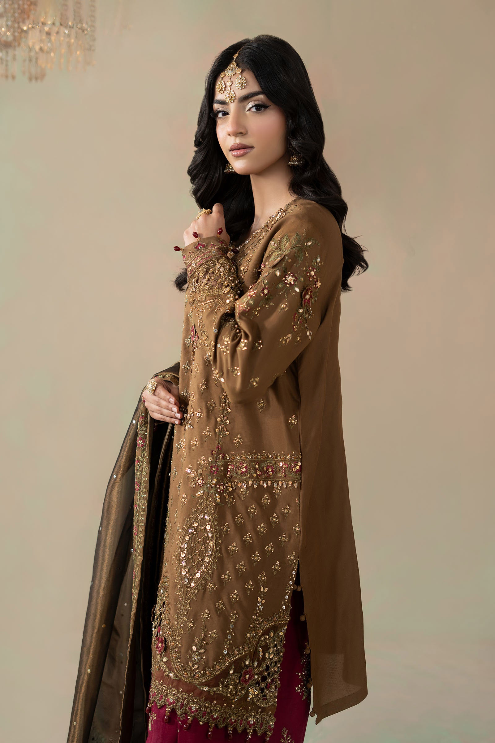 3 Piece Embroidered Raw Silk Suit