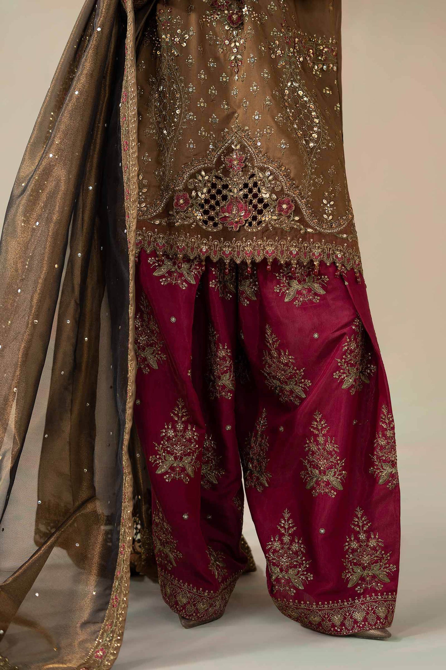 3 Piece Embroidered Raw Silk Suit