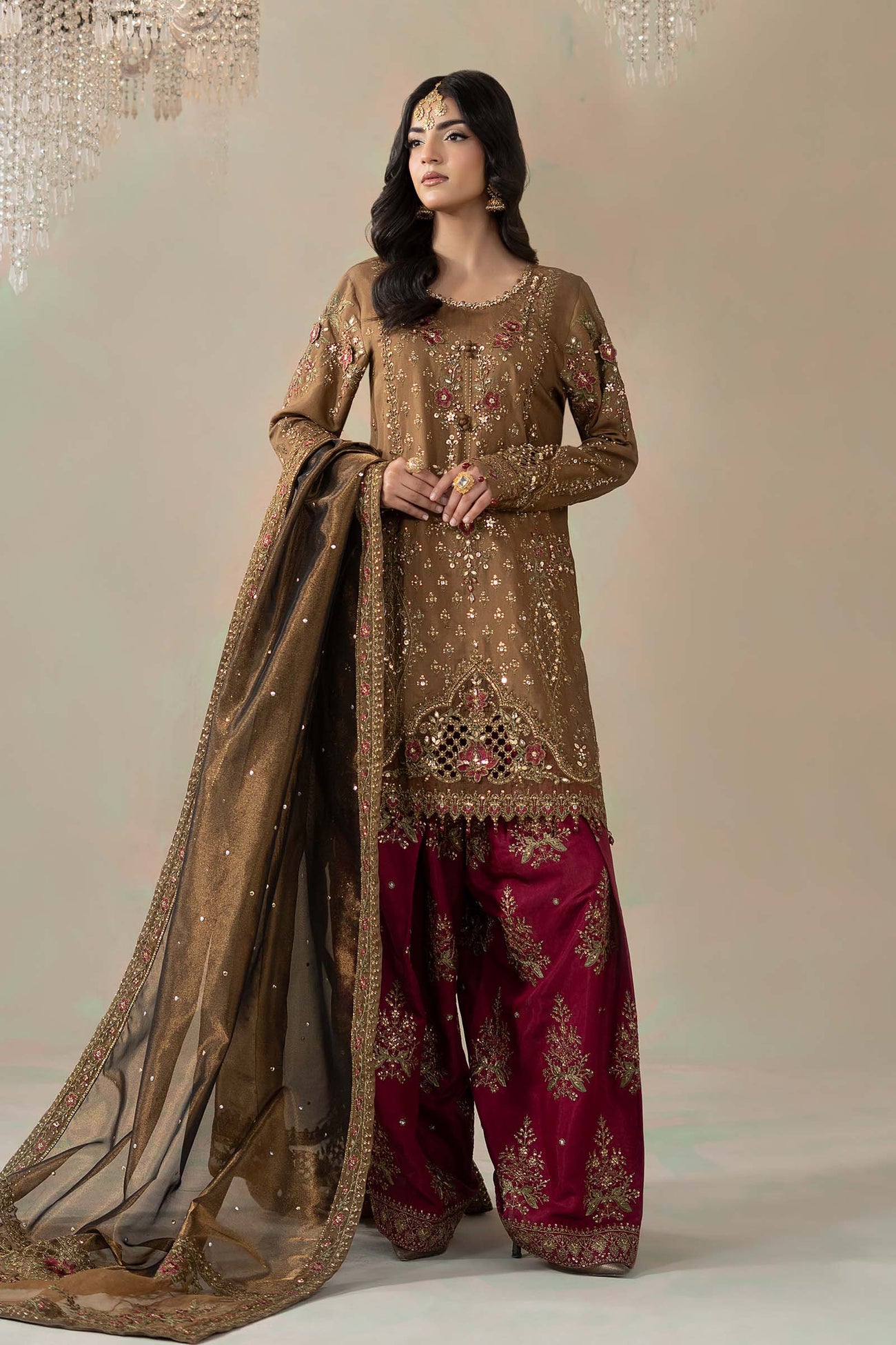 3 Piece Embroidered Raw Silk Suit
