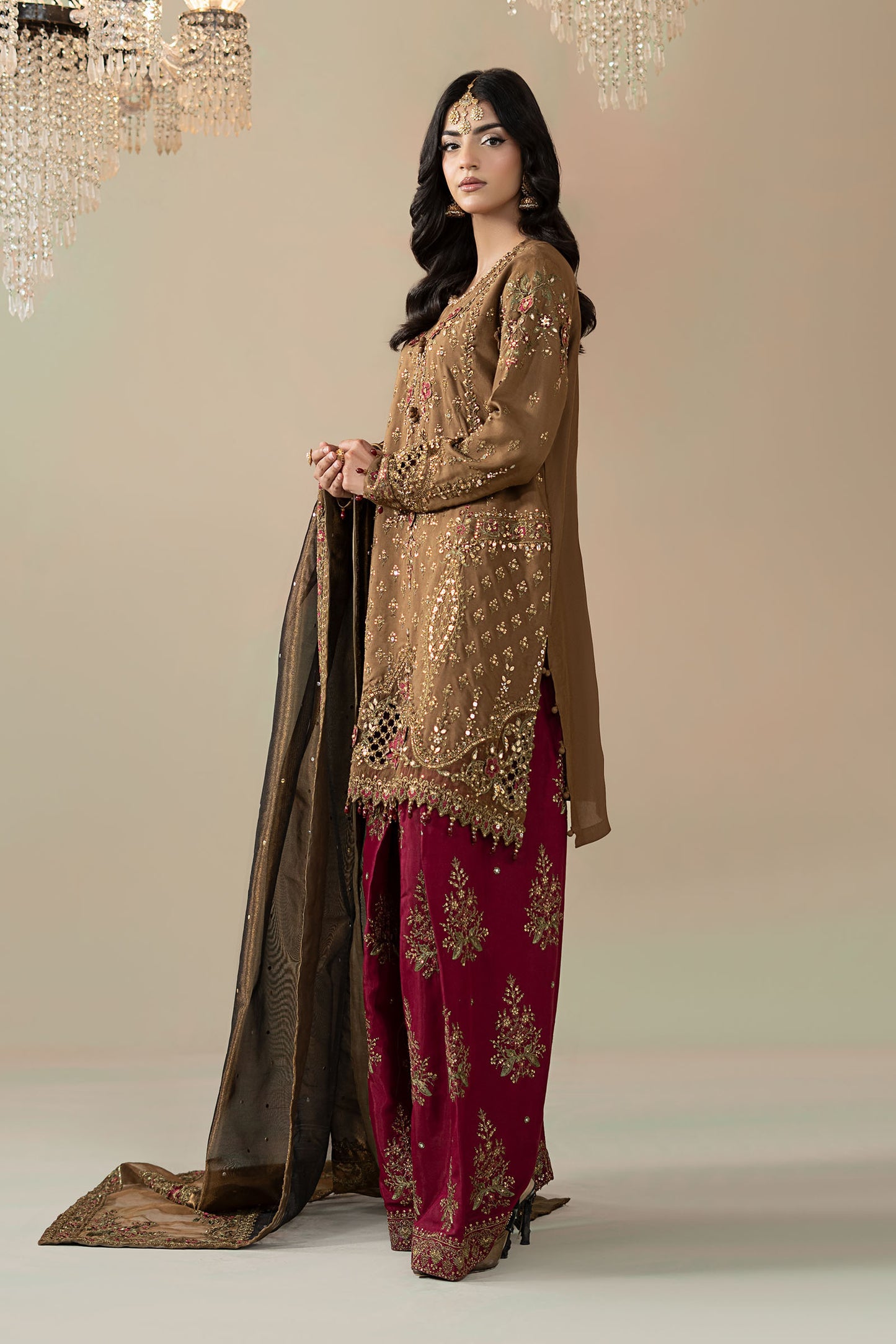 3 Piece Embroidered Raw Silk Suit