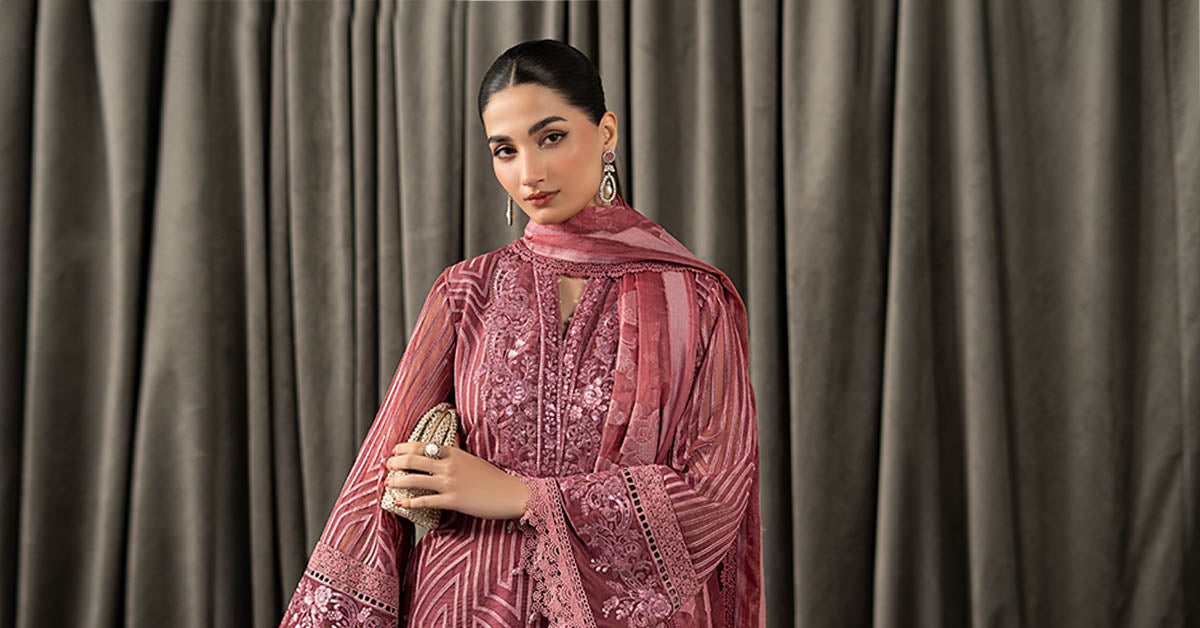 3 Piece Embroidered Organza Suit