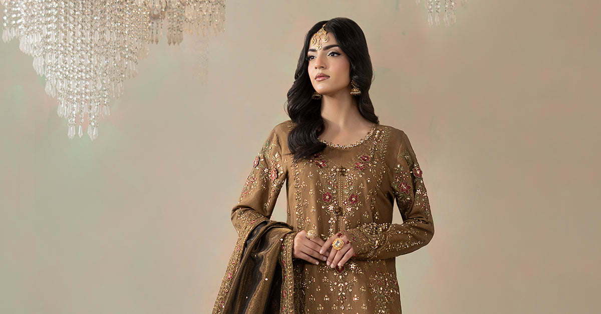 3 Piece Embroidered Raw Silk Suit