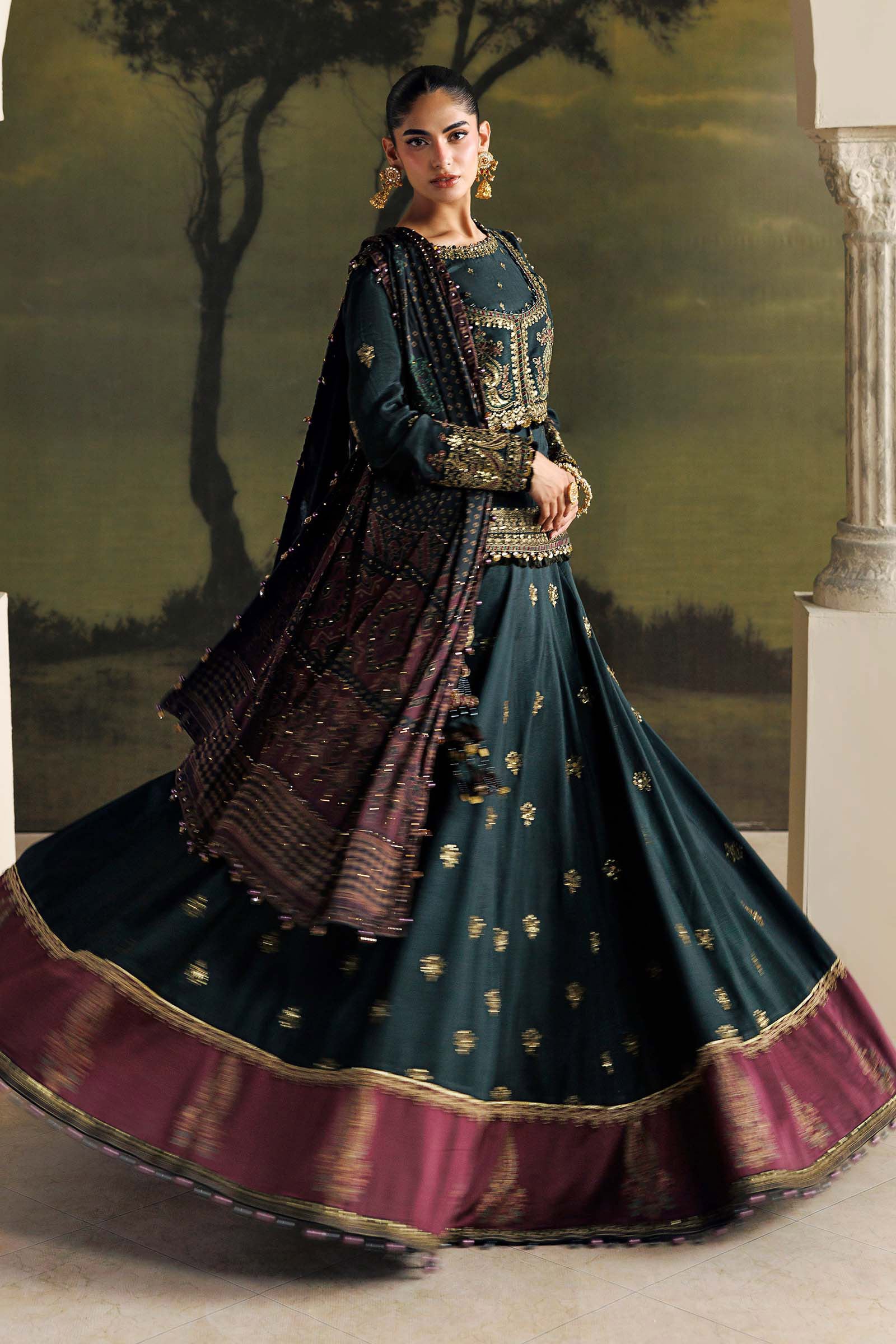 3 Piece Unstitched Embroidered Tusser Silk Suit