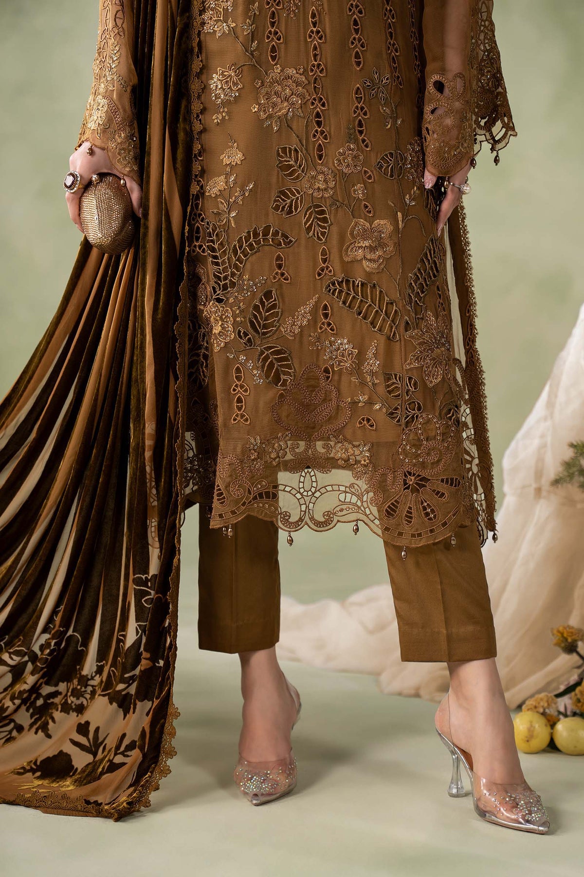 3 Piece Embroidered Chiffon Suit