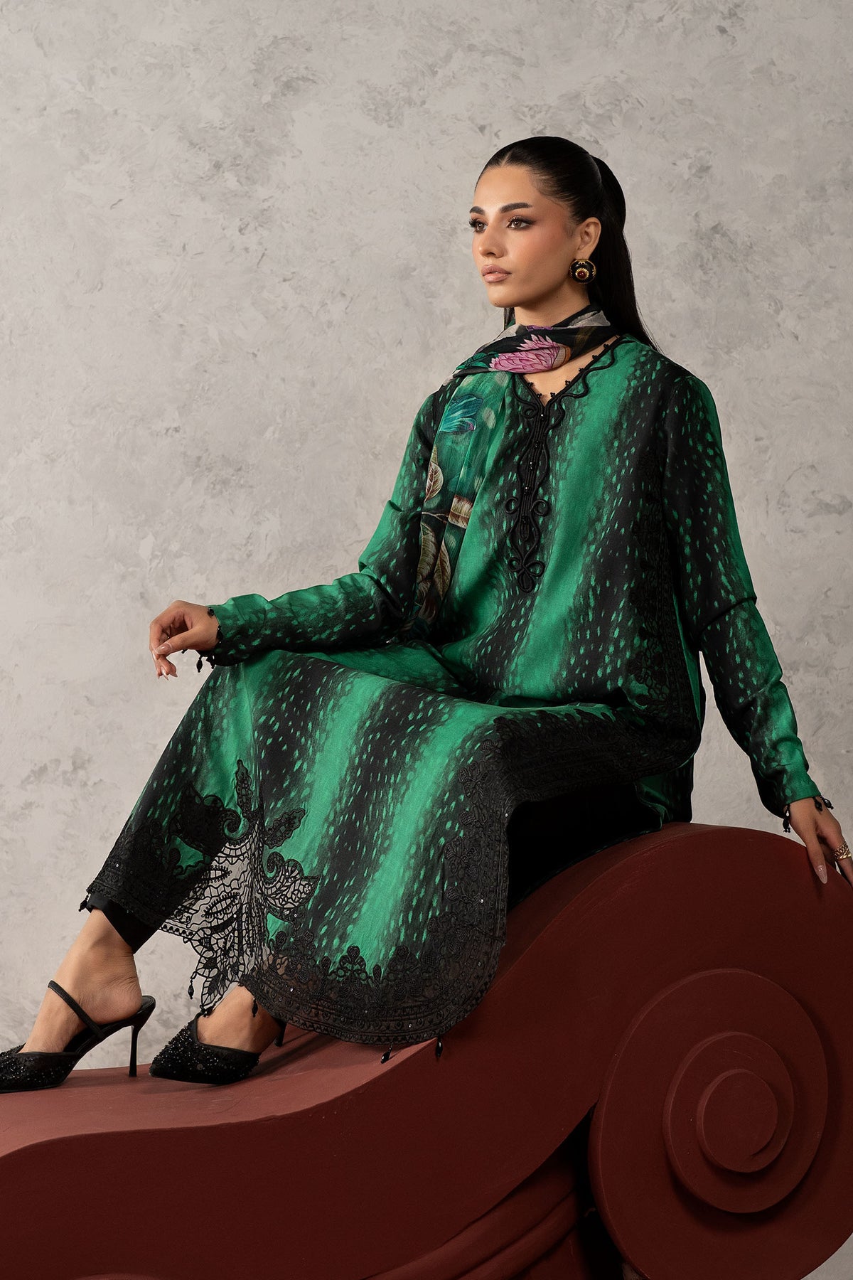 3 Piece Embroidered Linen Suit