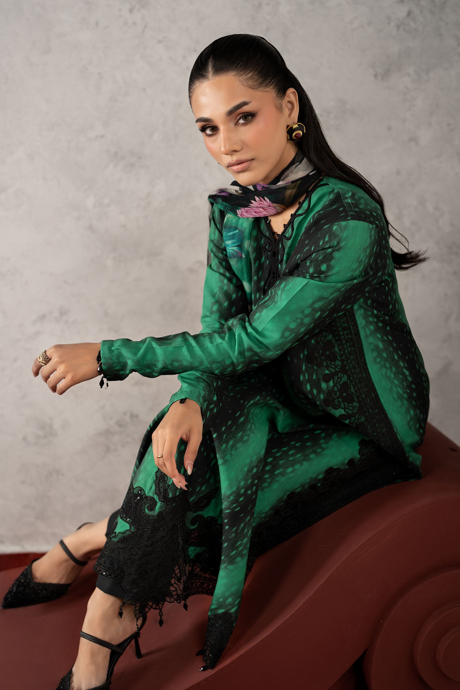 3 Piece Embroidered Linen Suit