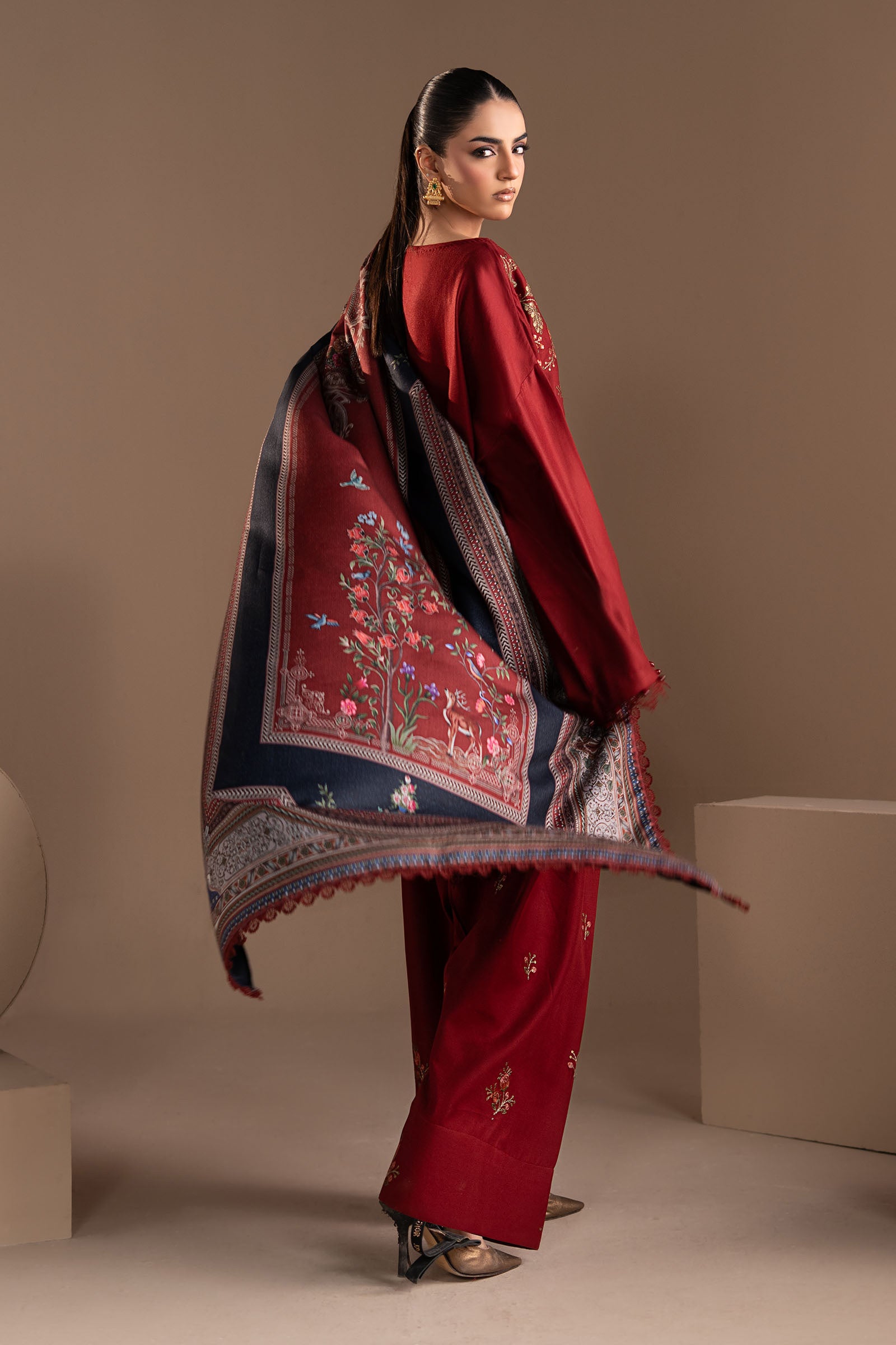 3 Piece Embroidered Twill Linen Suit