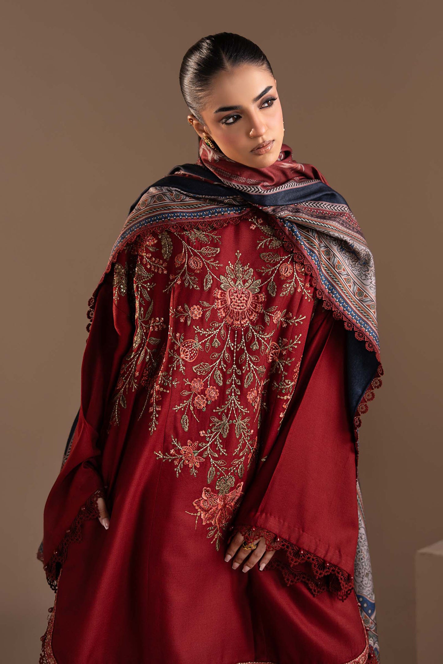 3 Piece Embroidered Twill Linen Suit