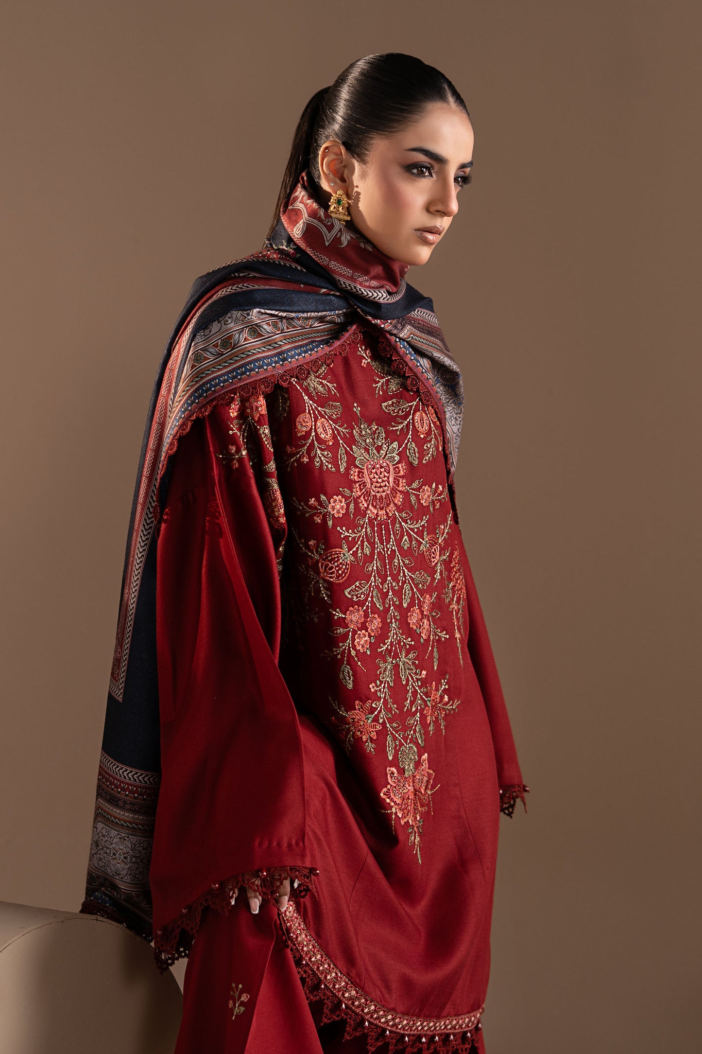 3 Piece Embroidered Twill Linen Suit