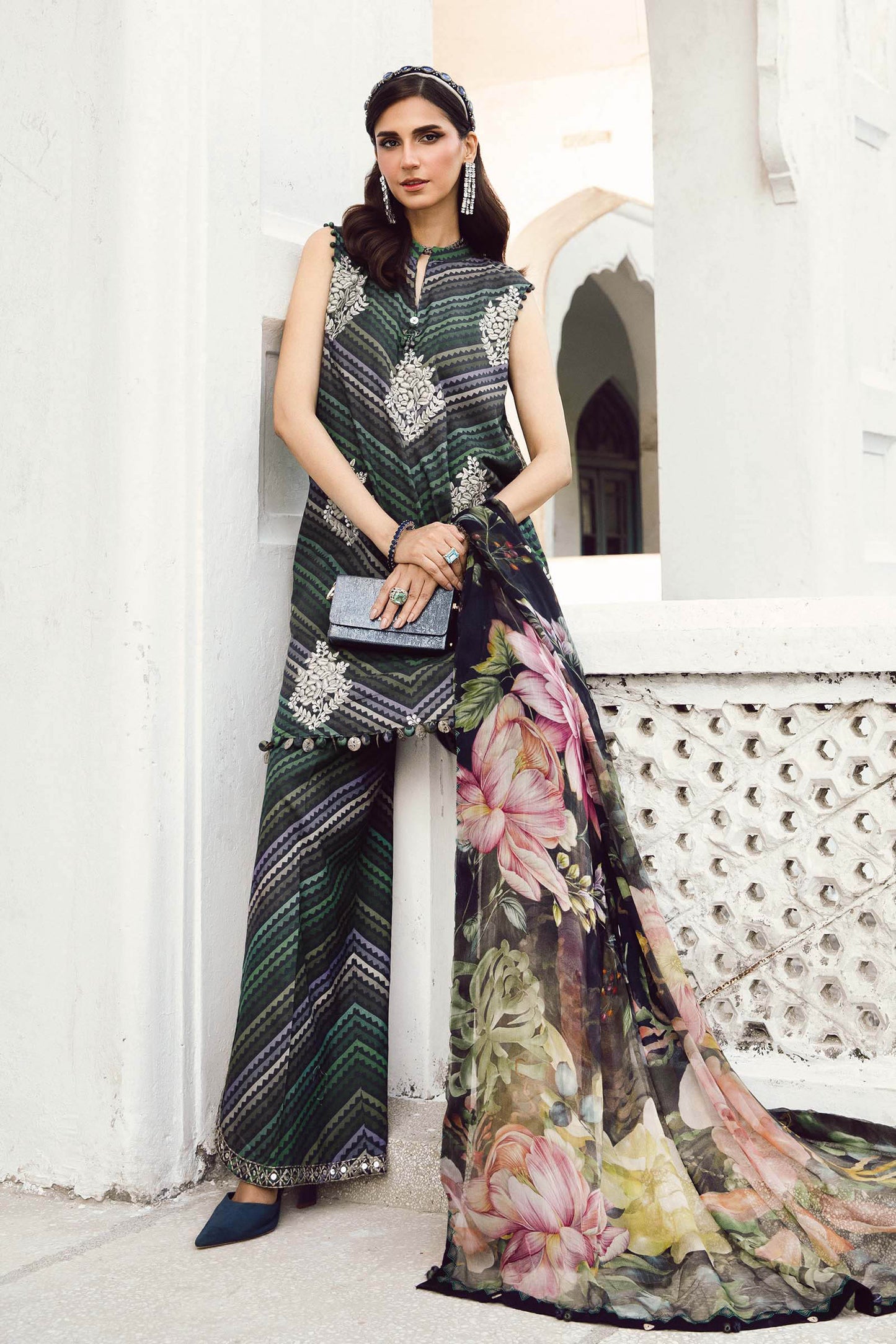 3 Piece Unstitched Embroidered Cambric Suit | MPT-2705-A