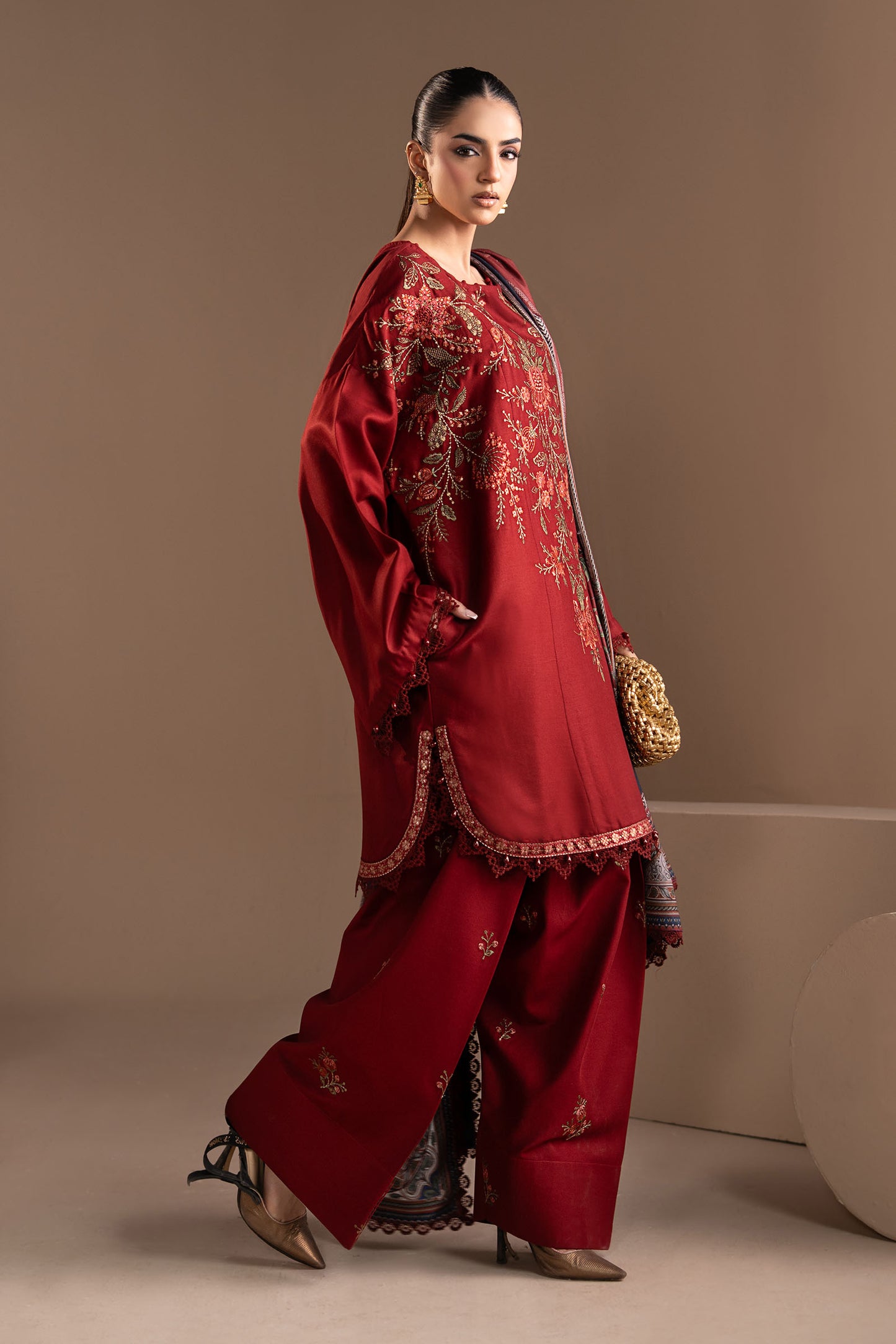 3 Piece Embroidered Twill Linen Suit