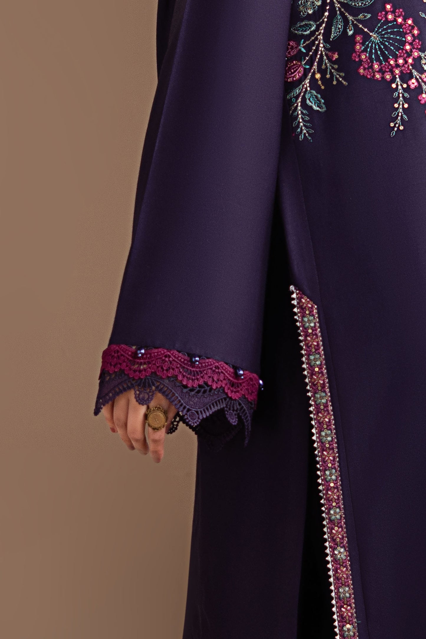 3 Piece Embroidered Twill Linen Suit