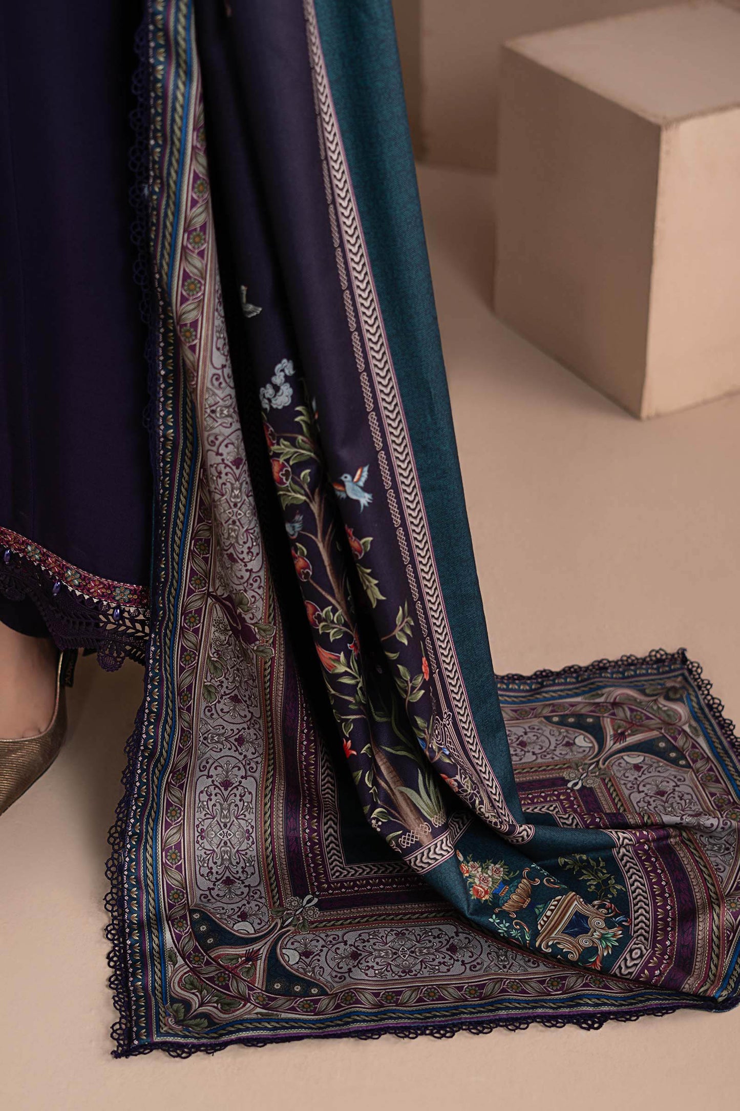 3 Piece Embroidered Twill Linen Suit