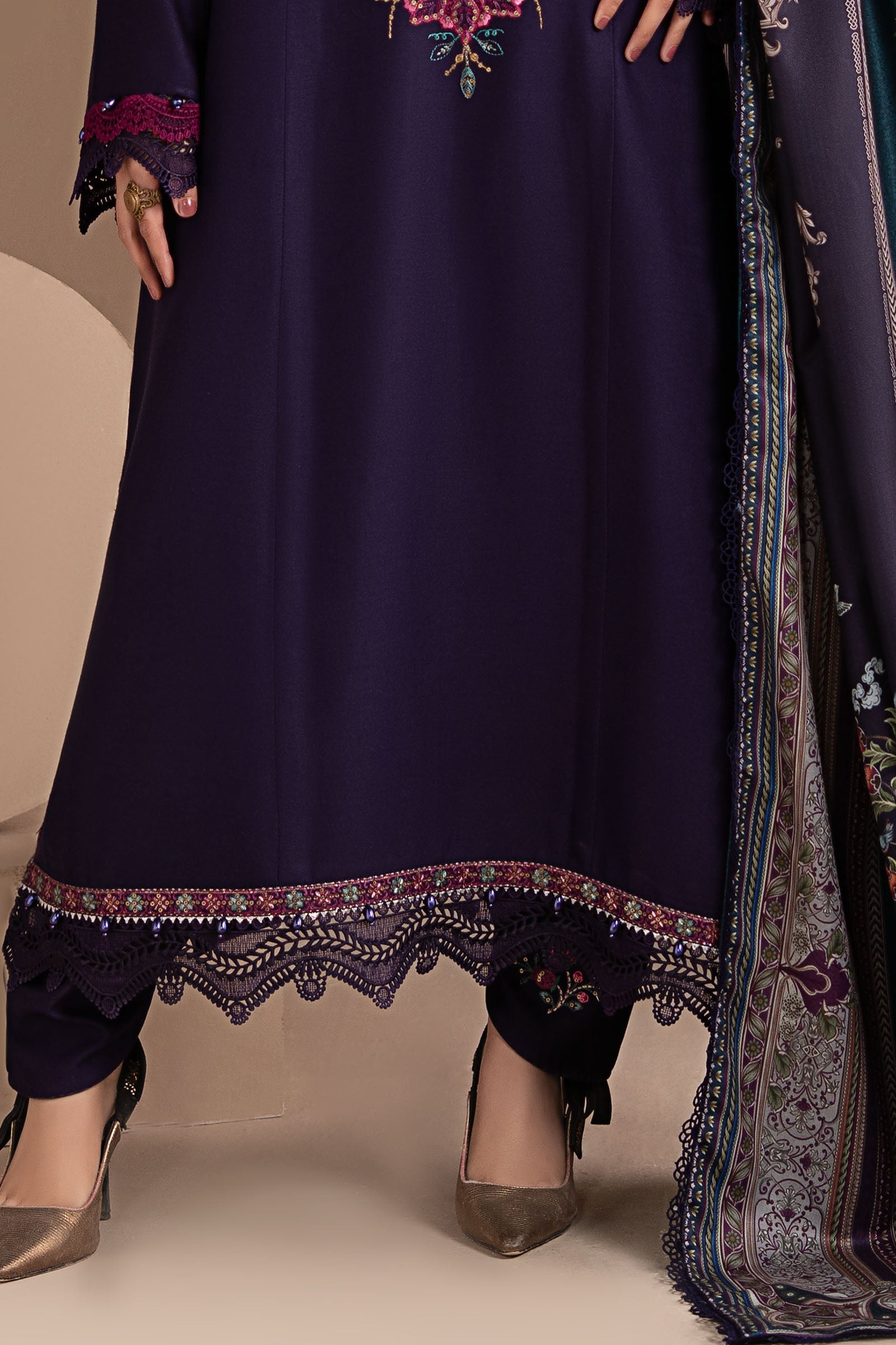 3 Piece Embroidered Twill Linen Suit