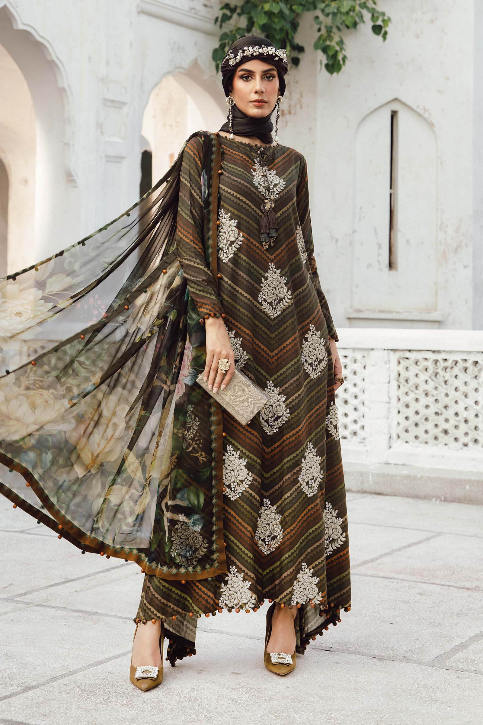 3 Piece Unstitched Embroidered Cambric Suit | MPT-2705-B