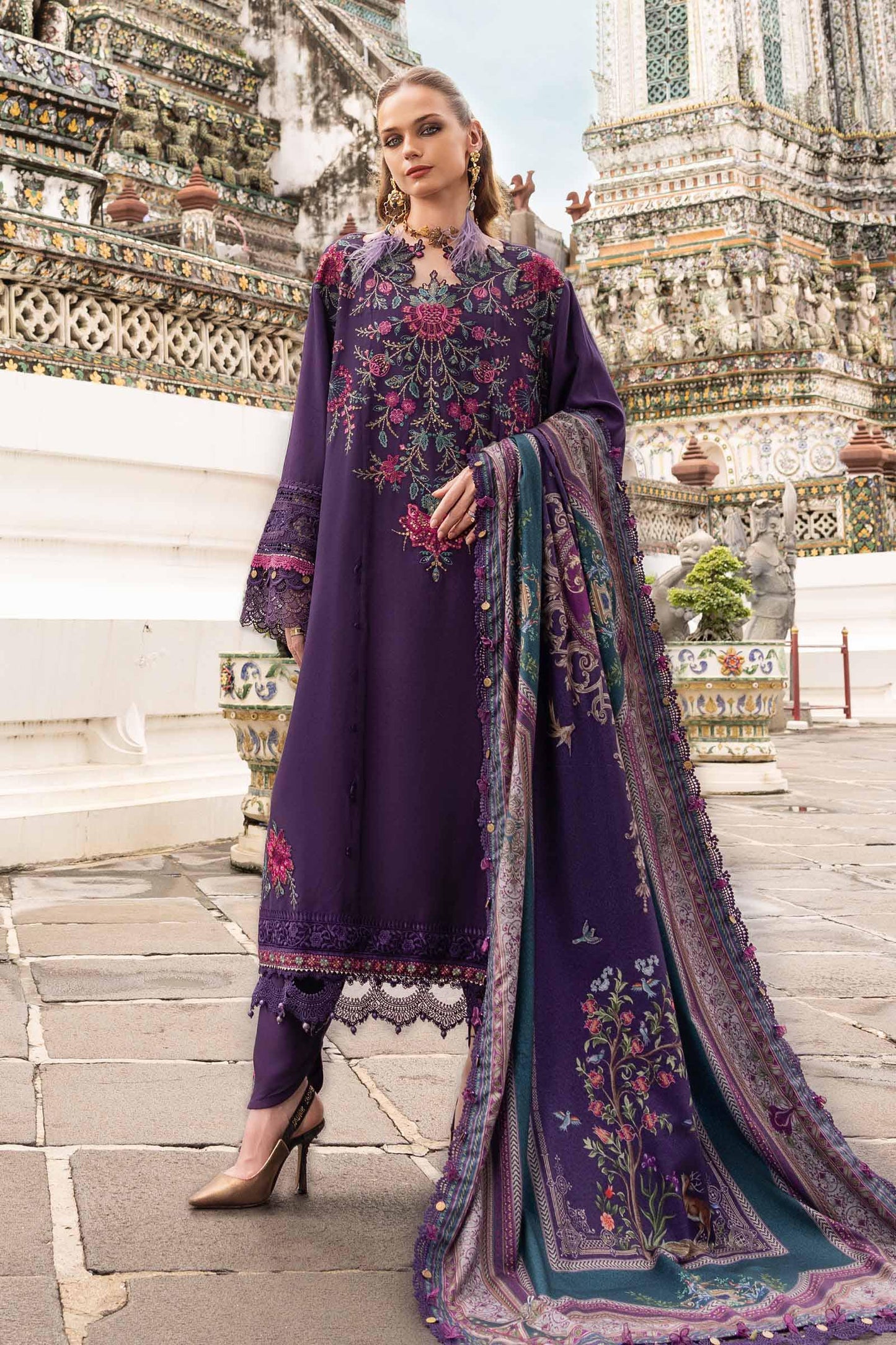 3 Piece Unstitched Embroidered Twill Linen Suit