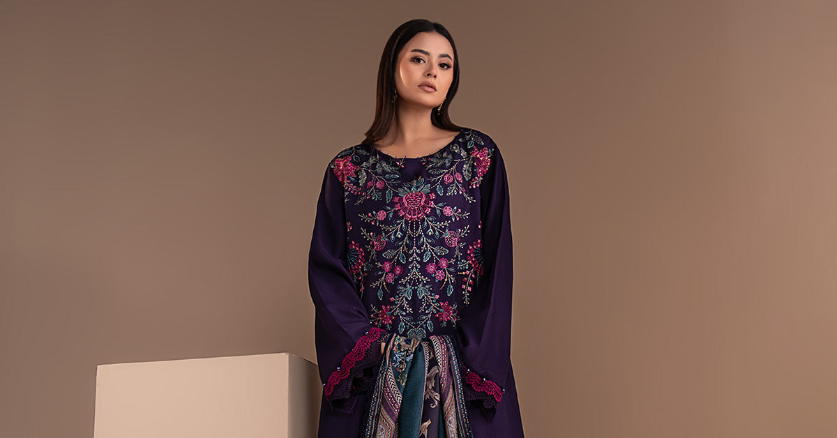 3 Piece Embroidered Twill Linen Suit