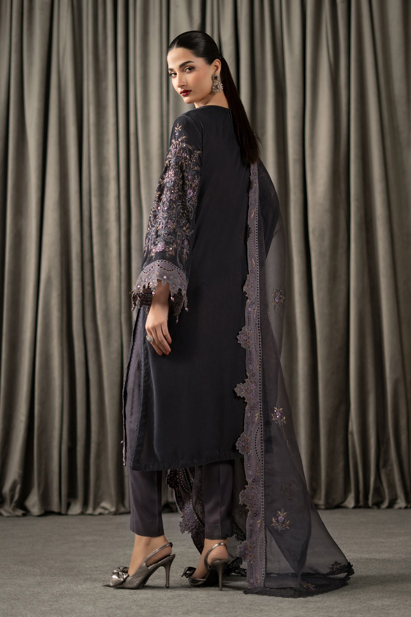 3 Piece Embroidered Velvet Suit