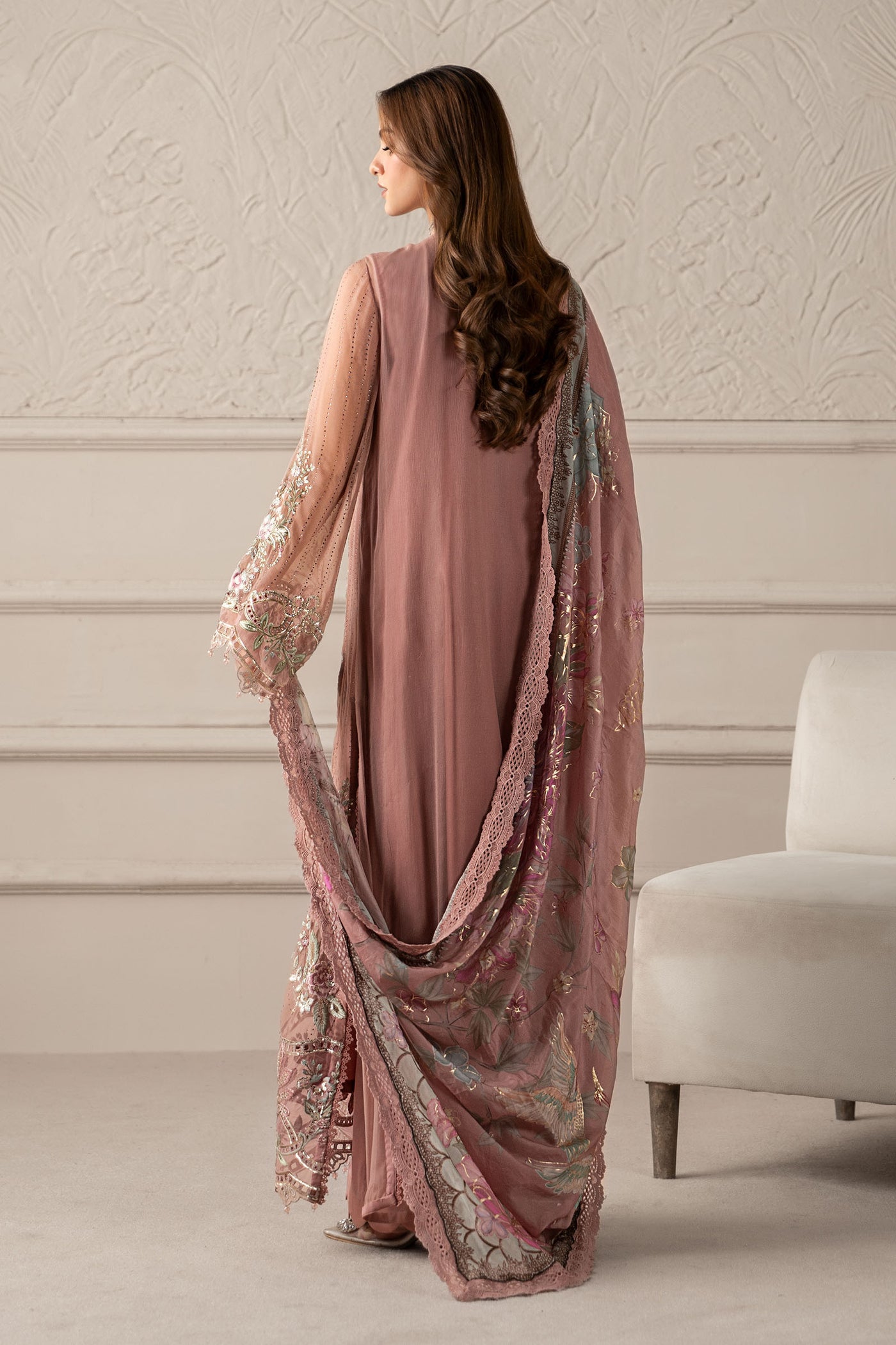 3 Piece Embroidered Chiffon Suit | MCS-25-105