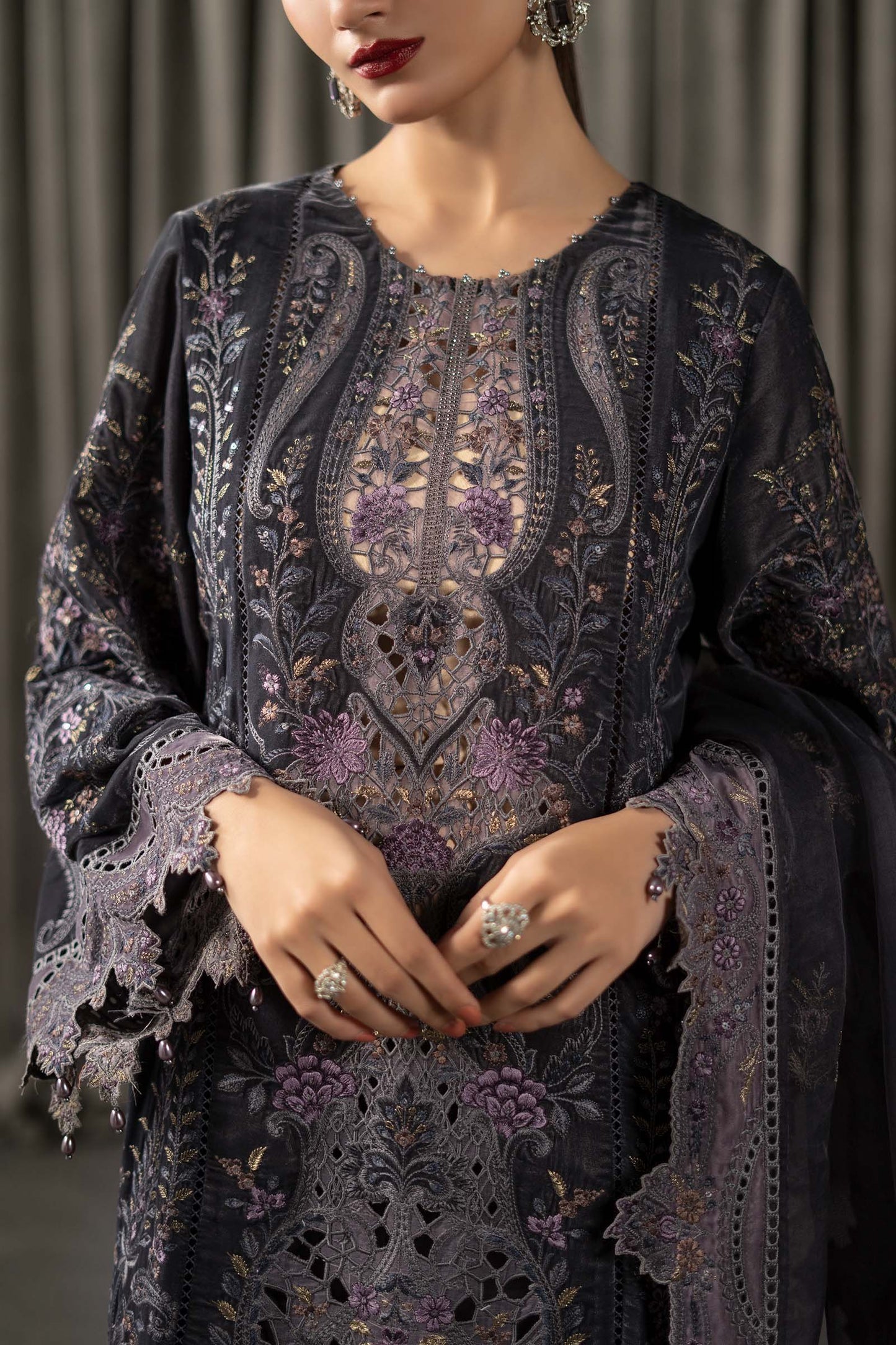 3 Piece Embroidered Velvet Suit