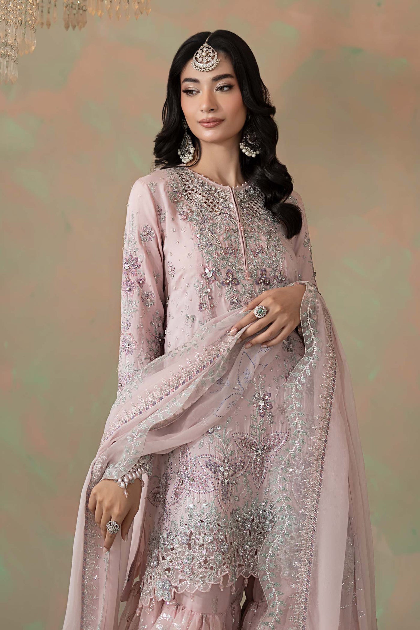 3 Piece Embroidered Raw Silk Suit
