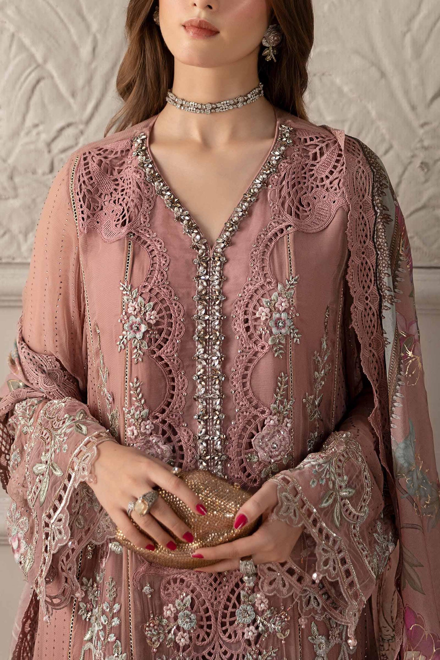 3 Piece Embroidered Chiffon Suit | MCS-25-105