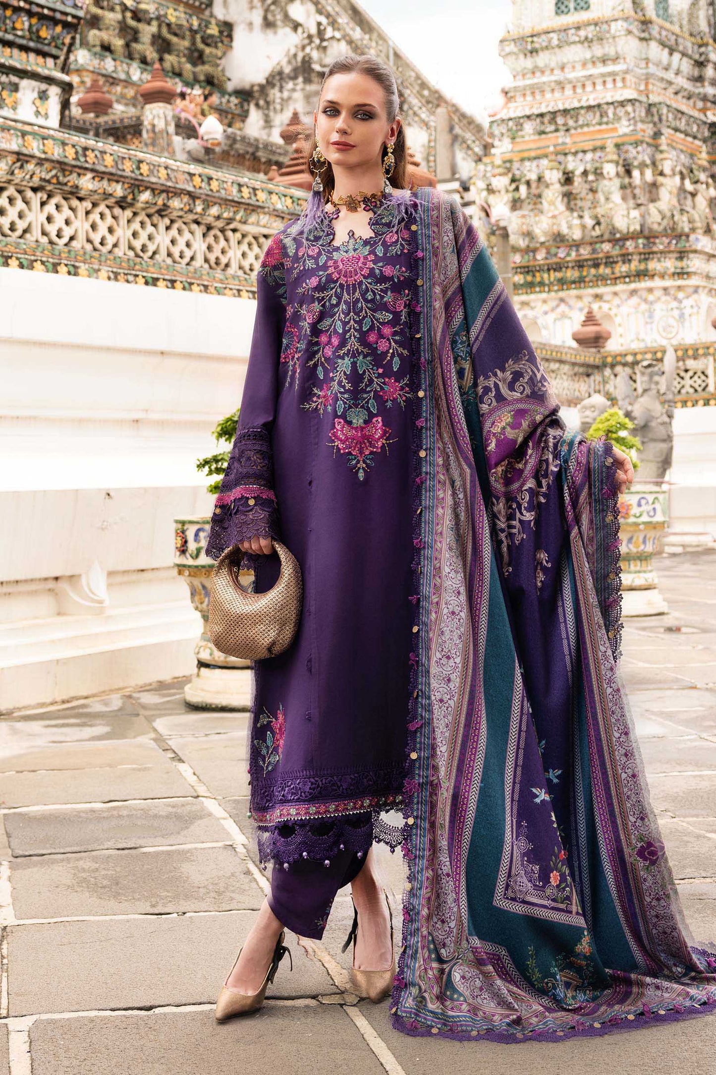 3 Piece Unstitched Embroidered Twill Linen Suit