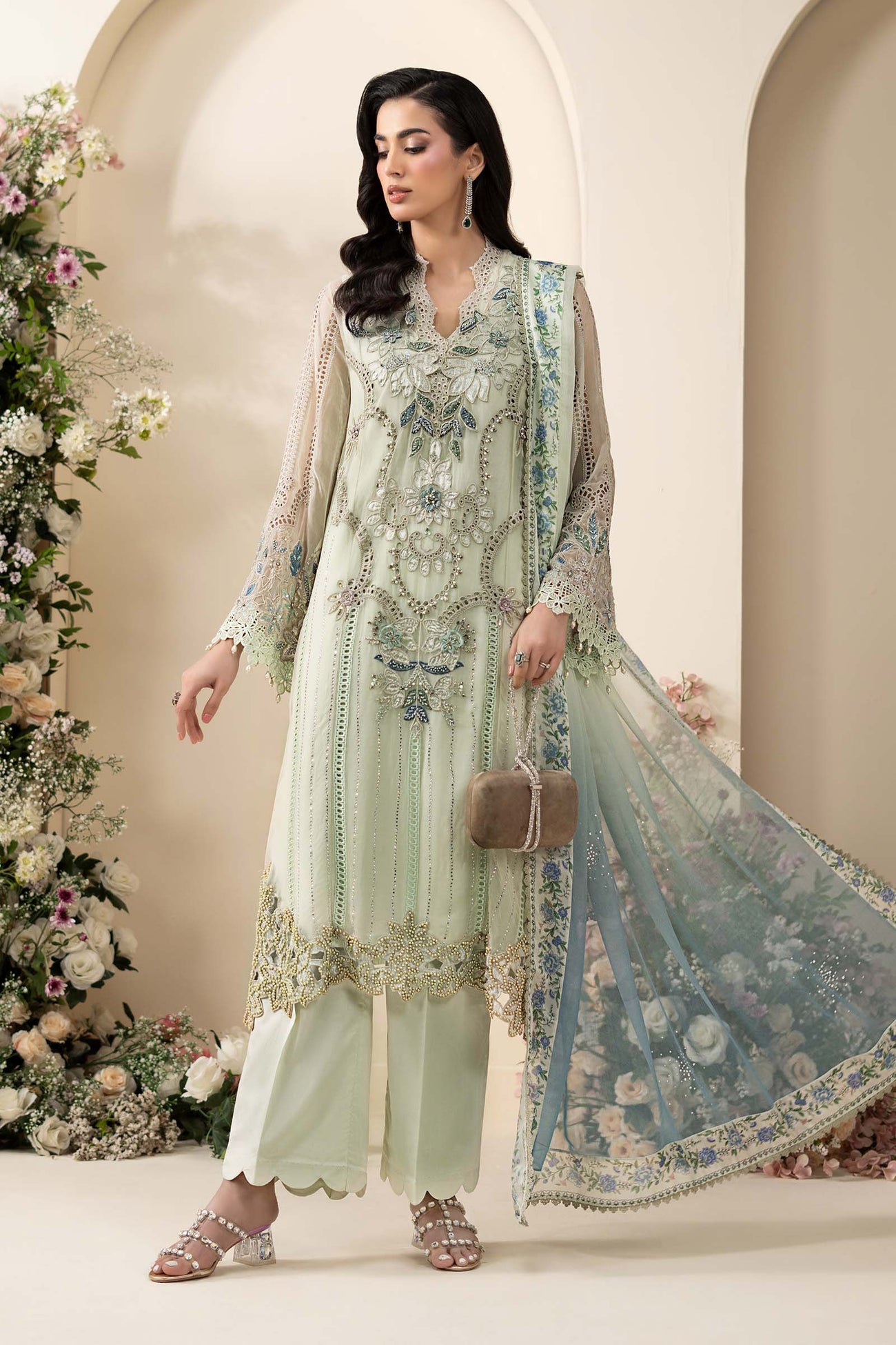 3 Piece Embroidered Chiffon Suit