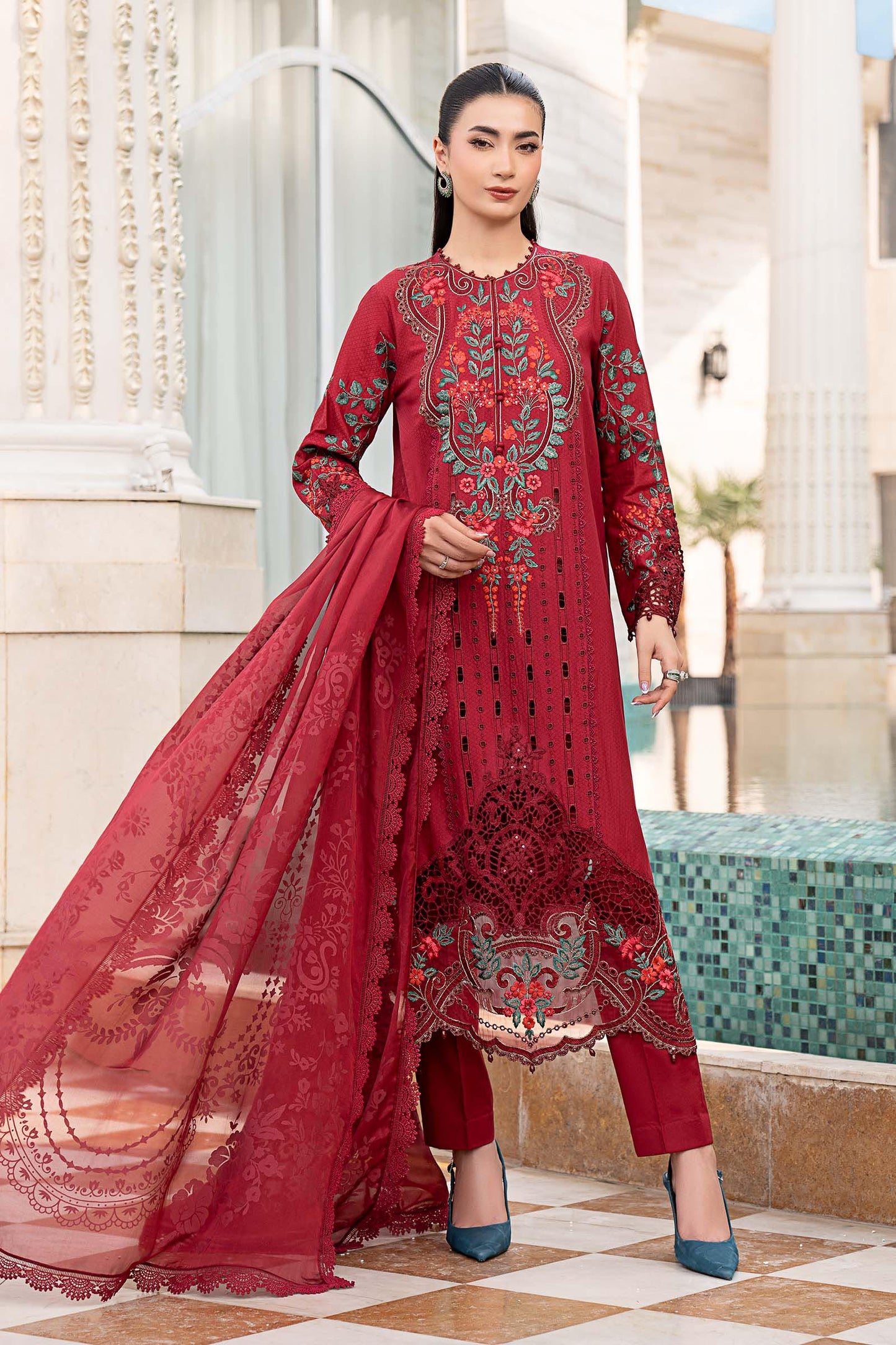 3 Piece Embroidered Jacquard Lawn Suit