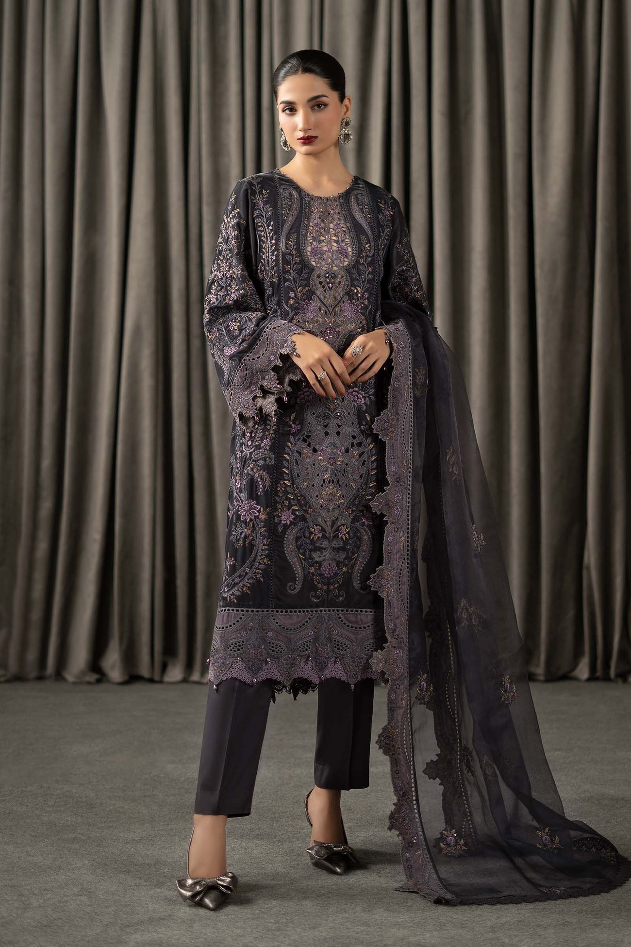 3 Piece Embroidered Velvet Suit