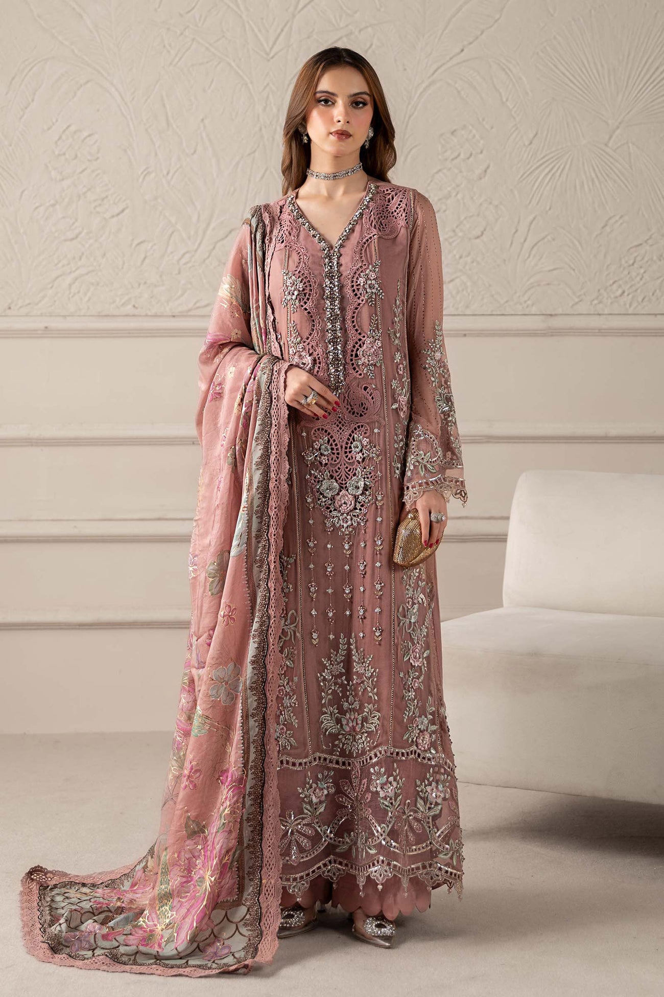 3 Piece Embroidered Chiffon Suit | MCS-25-105